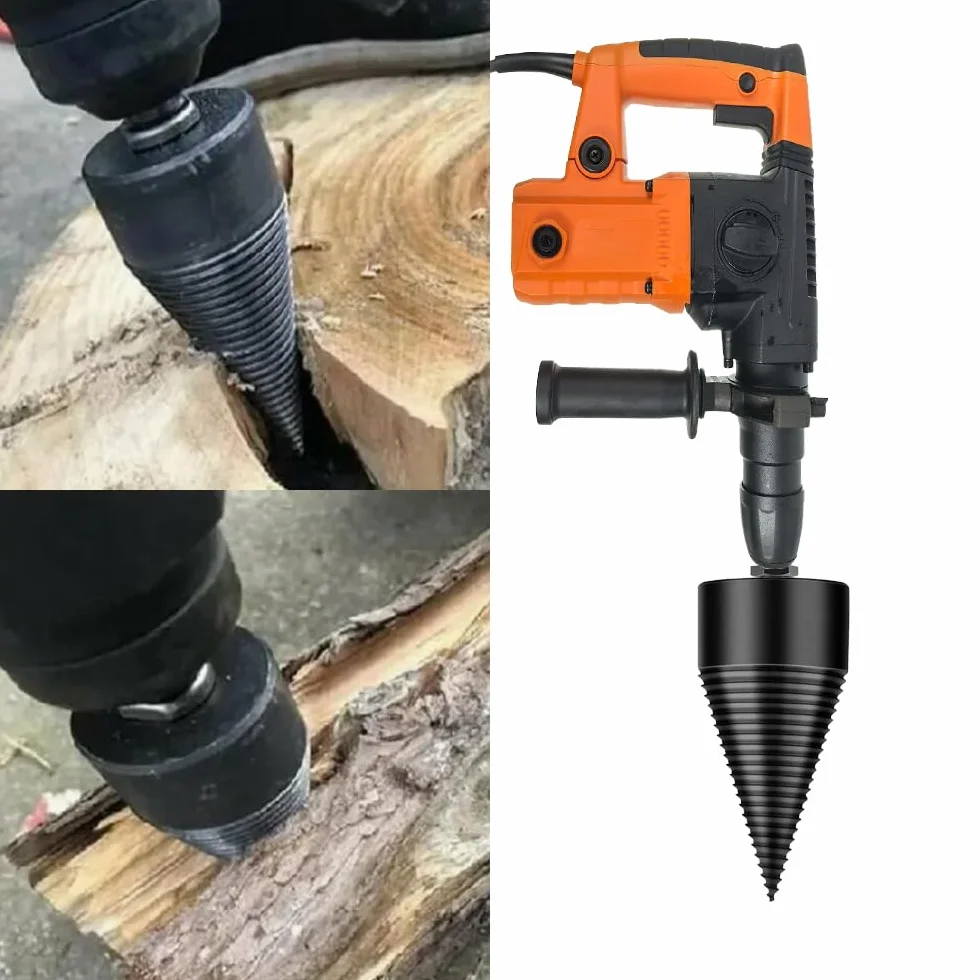 Fendeuse à Bois Perceuse avec 3 Poignées, Foret Cône 50mm pour Fendre Du Bois