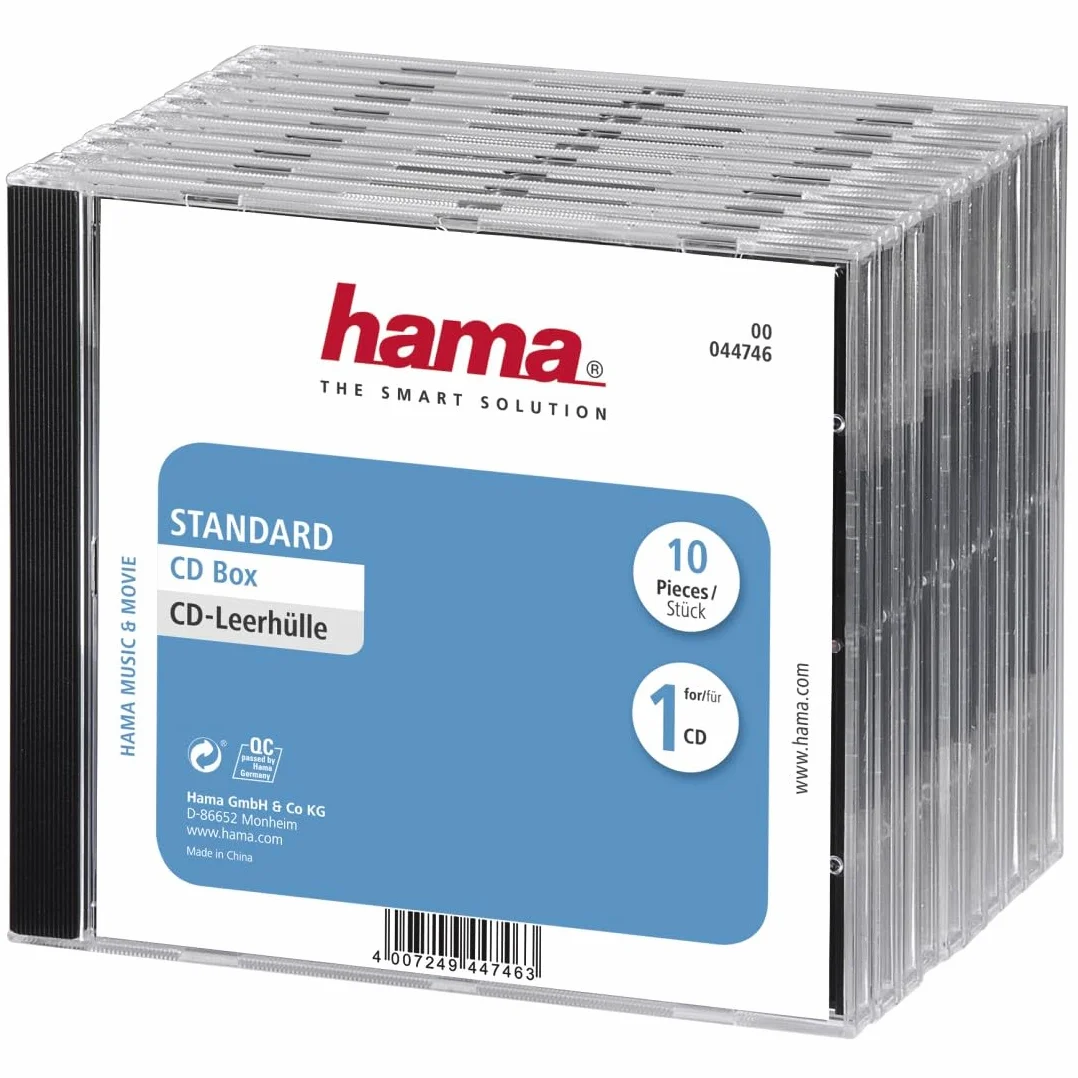 Hama Boîtier standard pour CD et disques Blu-Ray, Noir/Transparent, 10 pièces