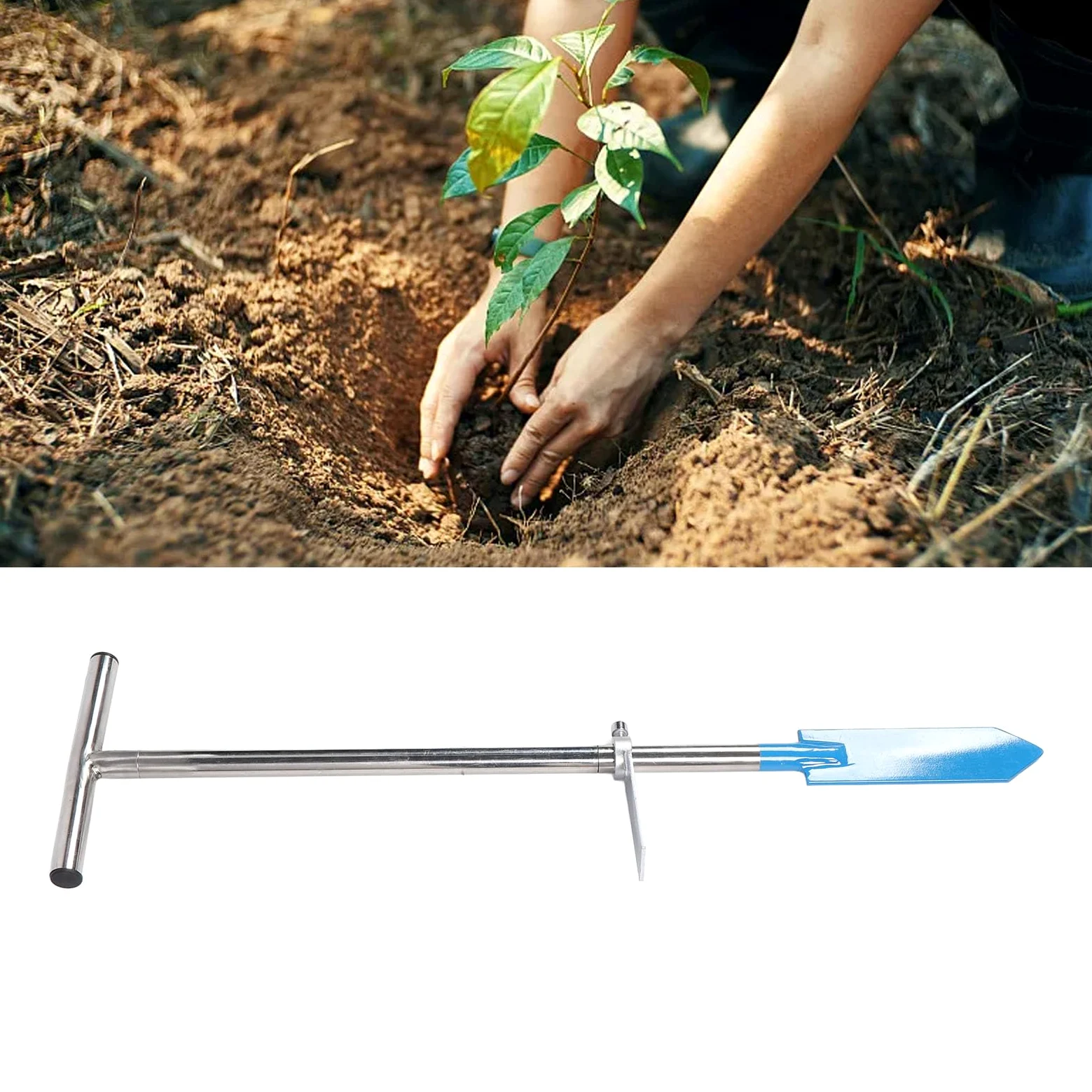 Aramox Outil de plantation en acier inoxydable avec pelle amovible pour jardinage agricole et forestier