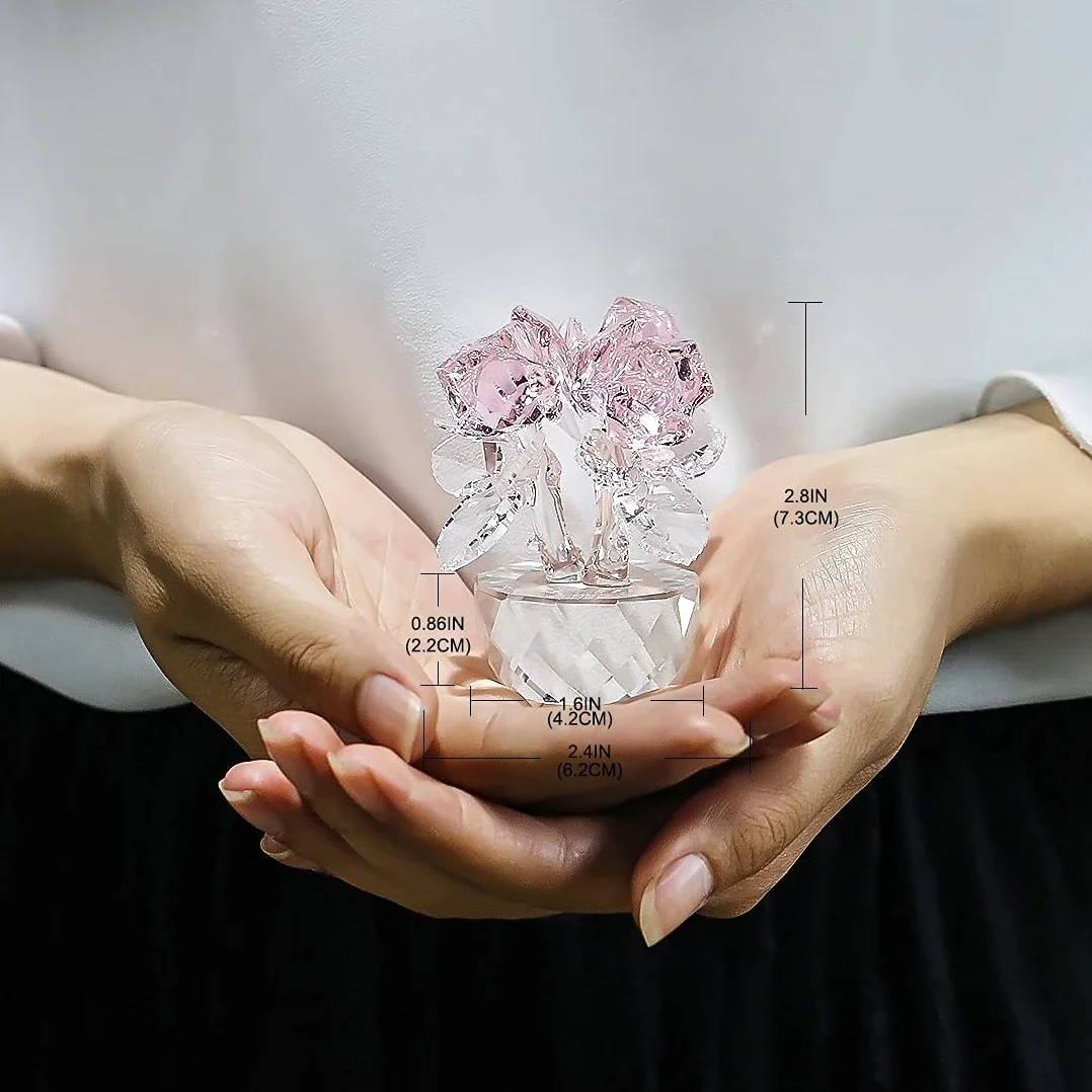 Bouquet de Roses en Cristal Rose - Figurine en Verre pour la fête des mères