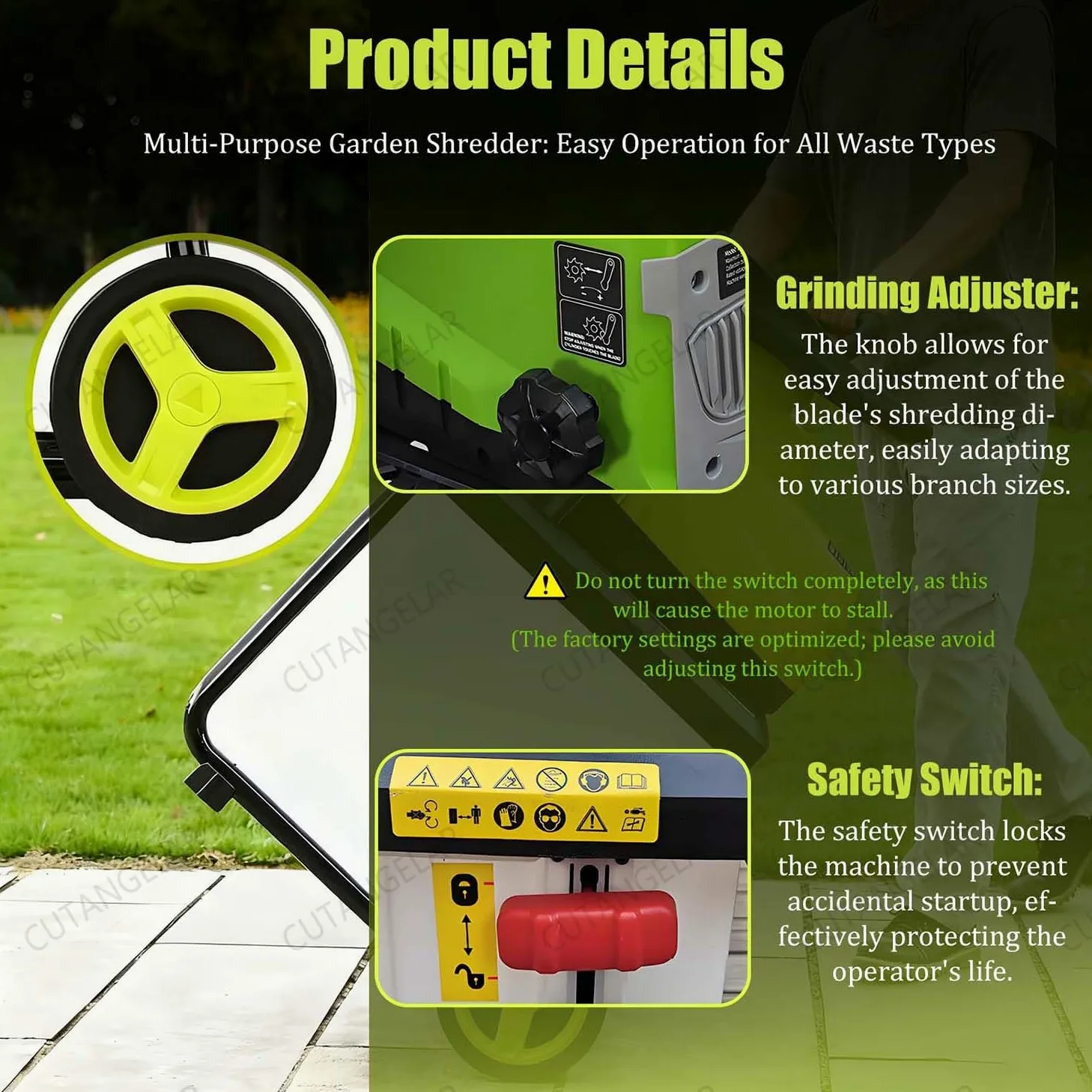 Broyeur De Jardin Électrique, Déchiqueteur 2800W Avec Capacité Coupe 45mm, Sac Collecteur Détachable 60L, Lames Acier Réversibles Et Arrêt Sécurité, Parfait Branches Et Débris Jardin.
