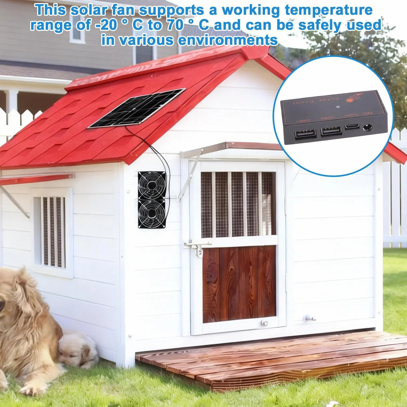 Ventilateur Solaire 12 W Résistant aux Intempéries avec Panneau Solaire et Double Extracteur