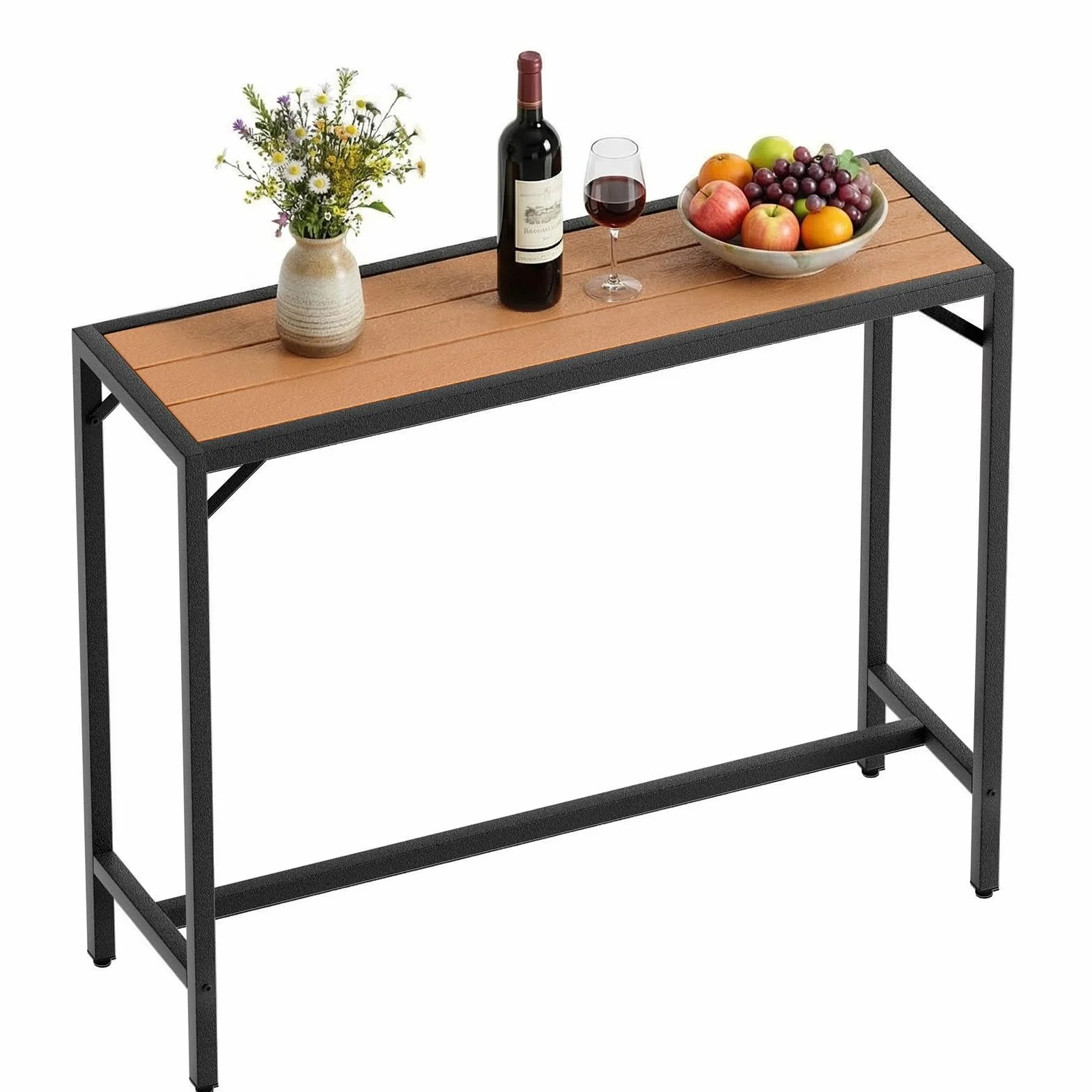 Table Haute de Jardin Clevich 120x38x98 cm Mange Debout Exterieur Plateau Étanche Pieds Réglables Hauteur Bois