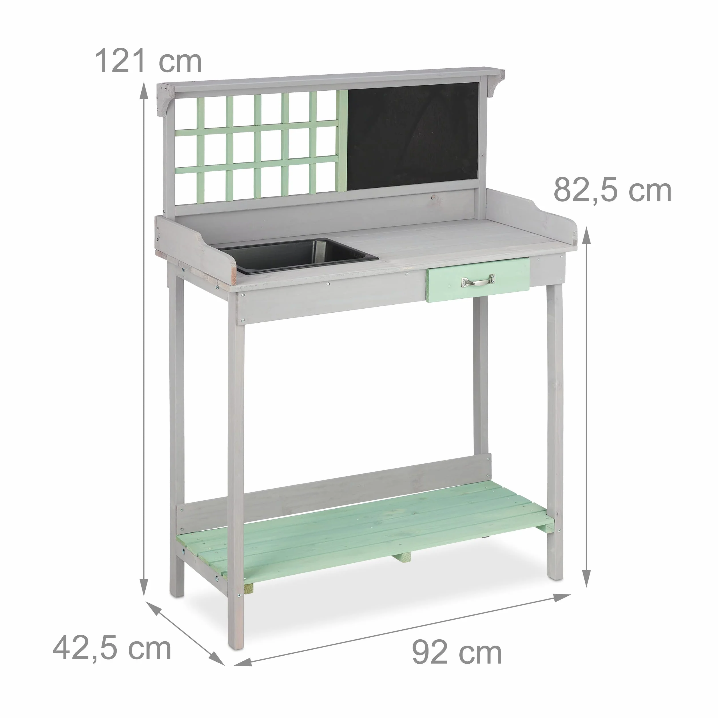 Relaxdays Table pour Plantes avec Bac, 2 Niveaux, en Bois, HlP 121 x 92 x 42.5 cm, Gris-Vert