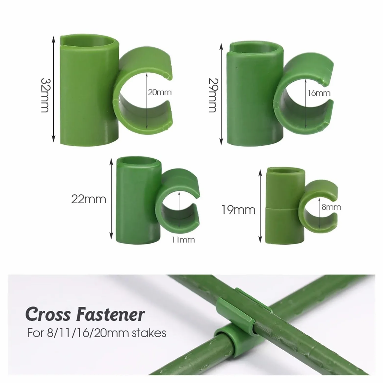 Sourcingmap Lot de 15 attaches croisées en plastique pour plantes Vert 8/11/16/20 mm
