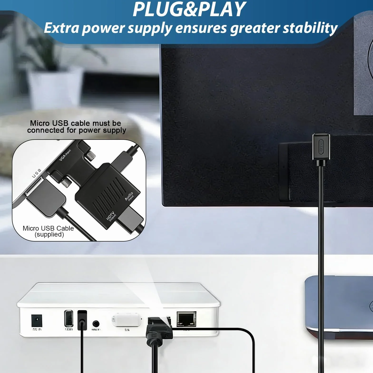 Adaptateur VGA vers HDMI Audio HD 1080p Convertisseur Actif Vidéo VGA Mâle vers HDMI Femelle Câble