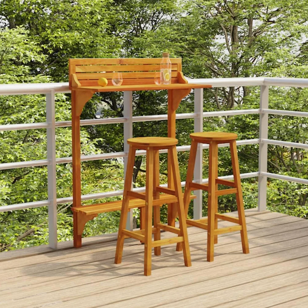 vidaXL Ensemble de Bar de Balcon 3 pcs Mobilier de Patio Bois d'Acacia Massif