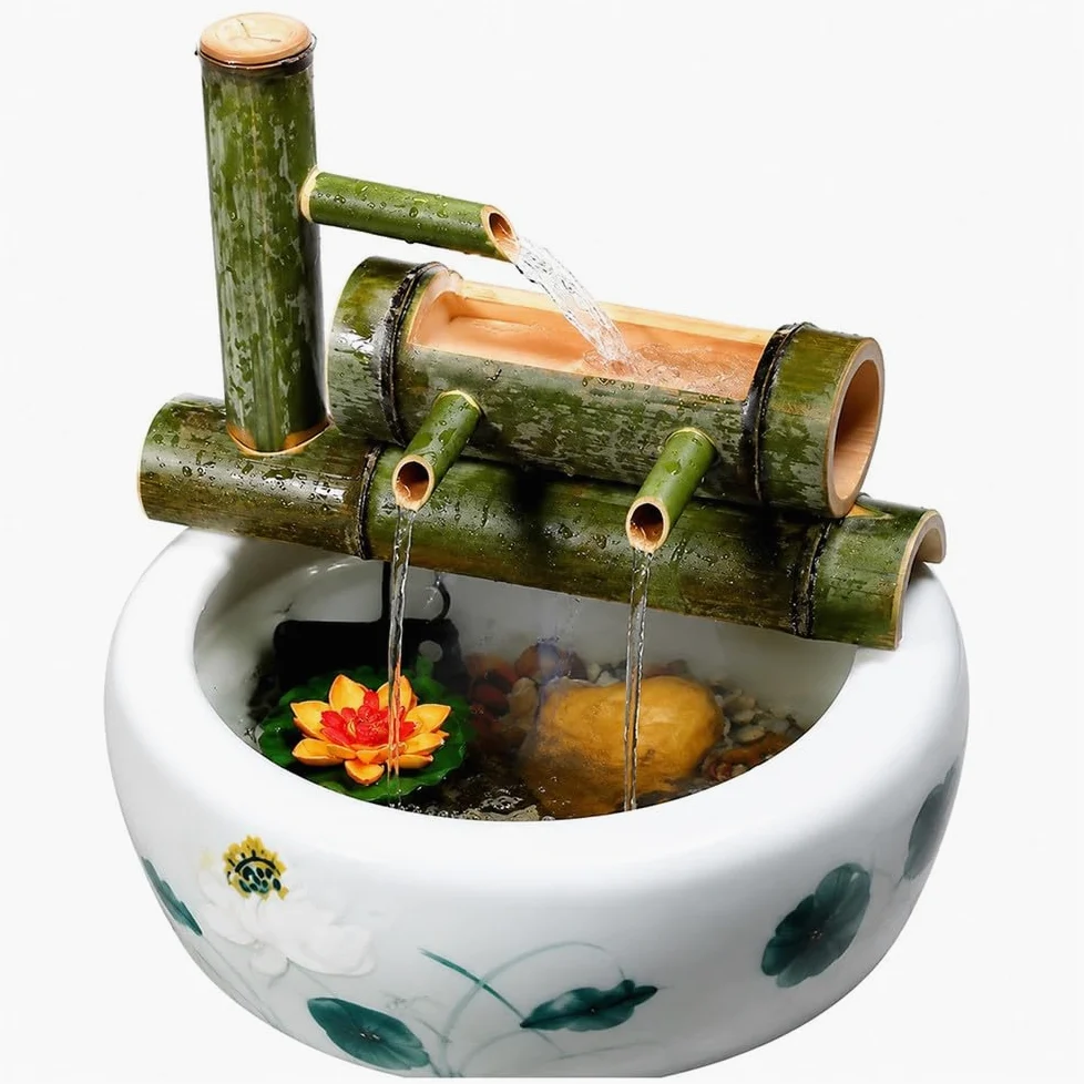 Fontaine à Eau Solaire en Bambou pour Extérieur, Fontaine Cascade Japonaise Zen avec Pompe Et Bec d'eau, Décoration De Jardin, Bassin Et Espace Relaxation