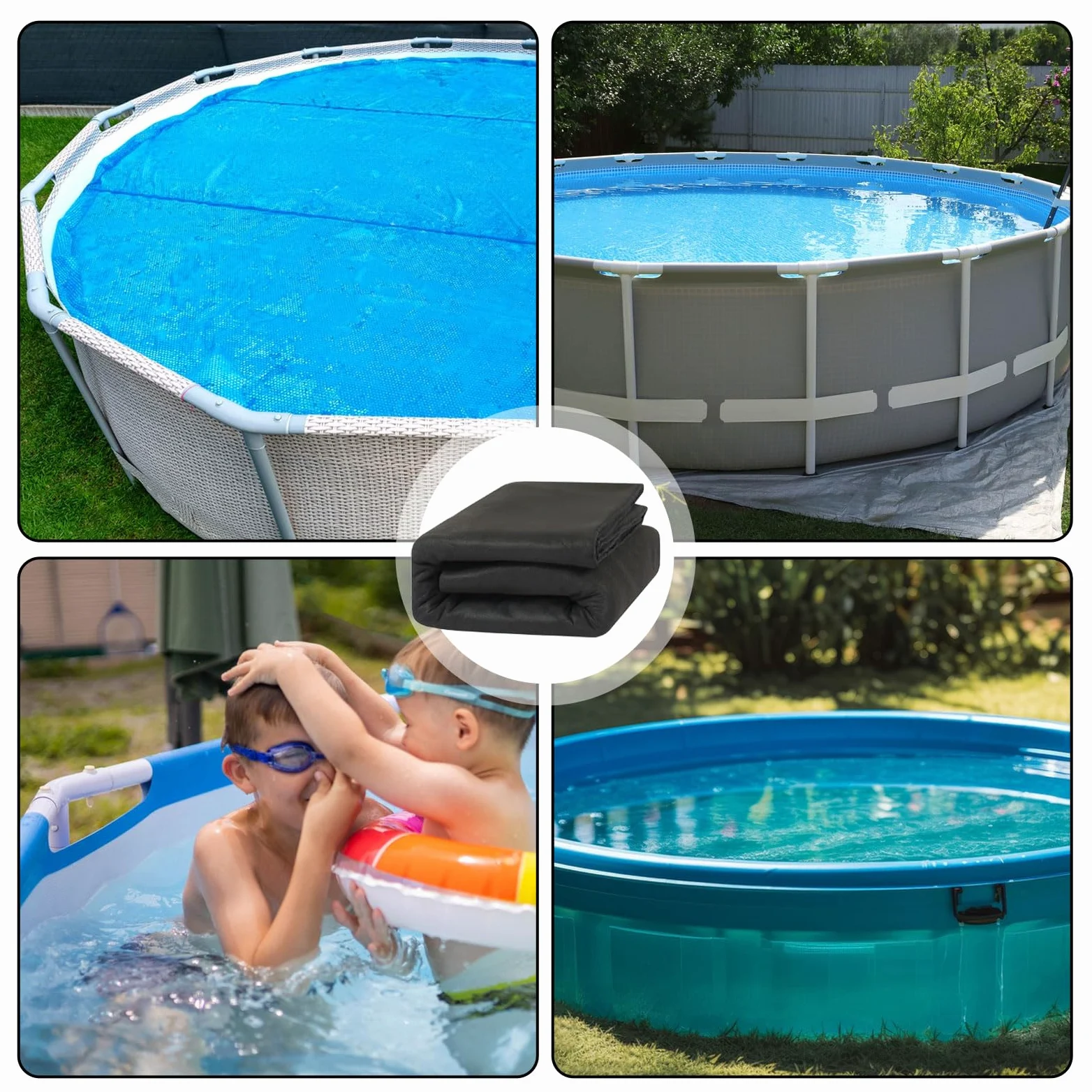 Tapis de piscine rond - Tapis de sol rond - Pour piscines hors-sol et jacuzzis - Tapis de piscine antidérapant et imperméable - Pour l'extérieur, la cour, le jardin, la pelouse (noir/305 cm)
