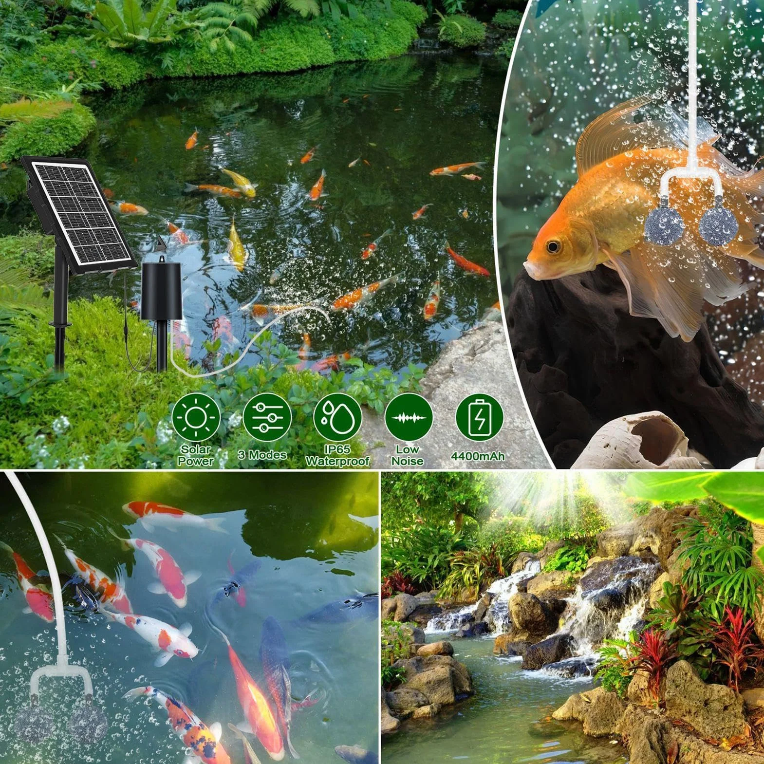 Aérateur Solaire pour Étang Oxygénateur De Bassin Solaire | 3 Modes De Fonctionnement, Aérateur Silencieux Étanche Avec Tuyau Et Pierre À Bulles Pour Bassin De Jardin, Hydroponie Et