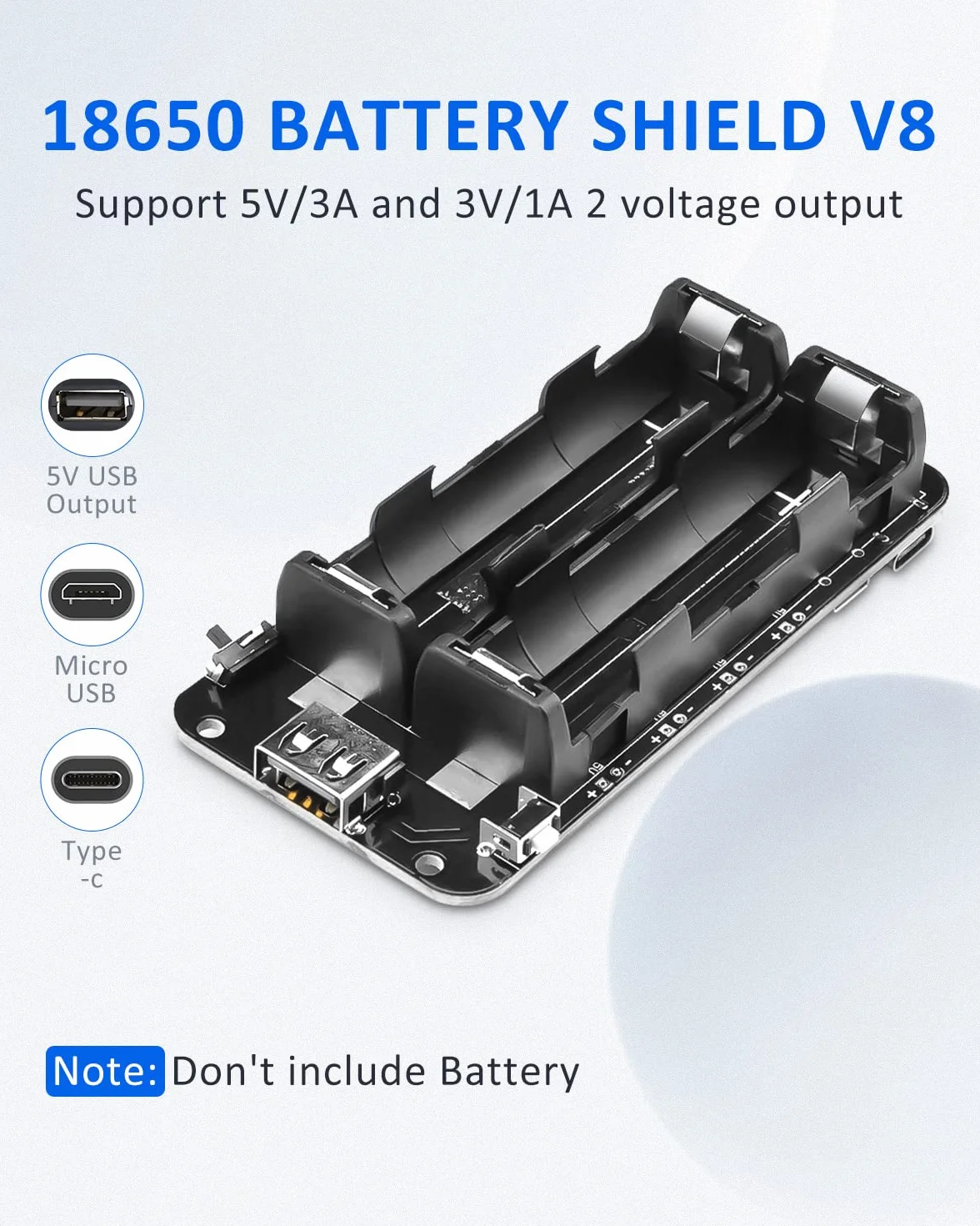 Lot de 2 Batteries Shield V8 3V 5V Micro USB Type C USB Compatible ESP32 ESP8266 WiFi