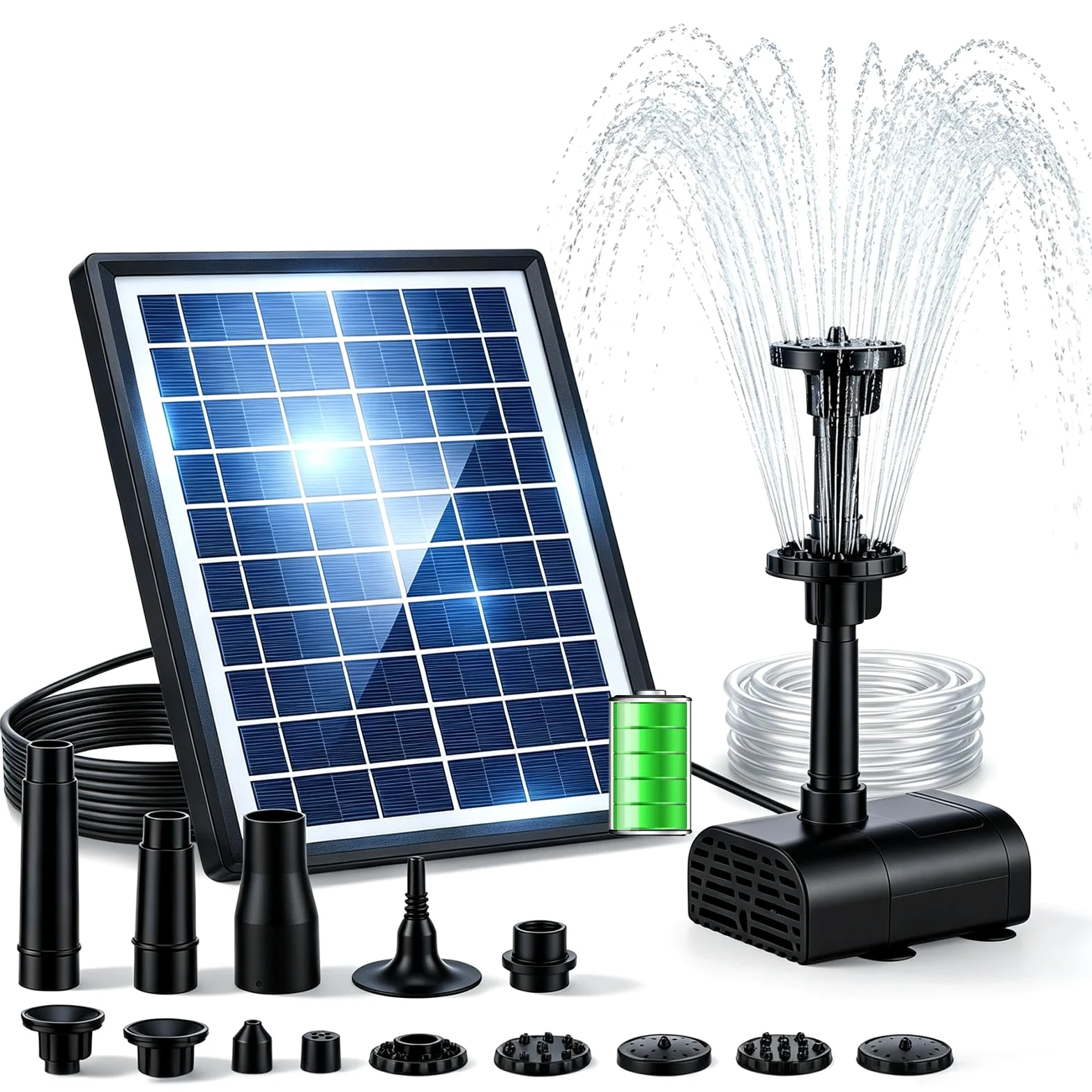 Pompe Solaire Bassin Exterieur 8W,avec 8 Buses,Effet Double Couche | avec Batterie 3600 Mah,Protection Contre Surchauffe,Pompe Solaire pour Bassin,Bain d'oiseaux,Jeu d'eau De Jardin