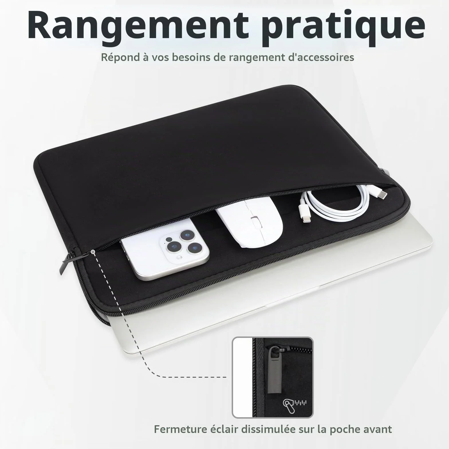 Housse pour Ordinateur Portable 15-16 Pouces Compatible MacBook ASUS HP Dell Sacoche Rembourrée
