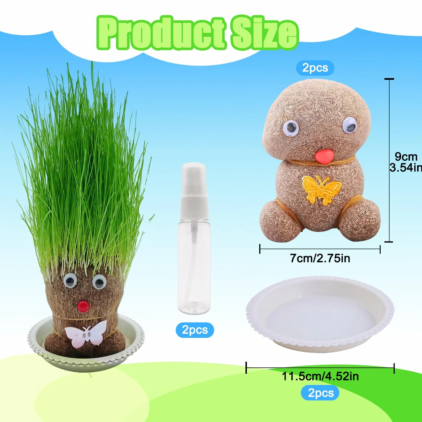 Mini Bonsaï Tête d'Herbe Grass Head avec Plateau - 2 Plantes (M3)