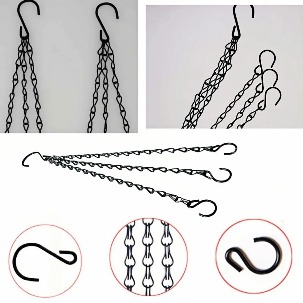Chaîne de Panier Suspendu 6 Pcs avec Crochet Clip pour Jardinières Mangeoires Lanternes Noir