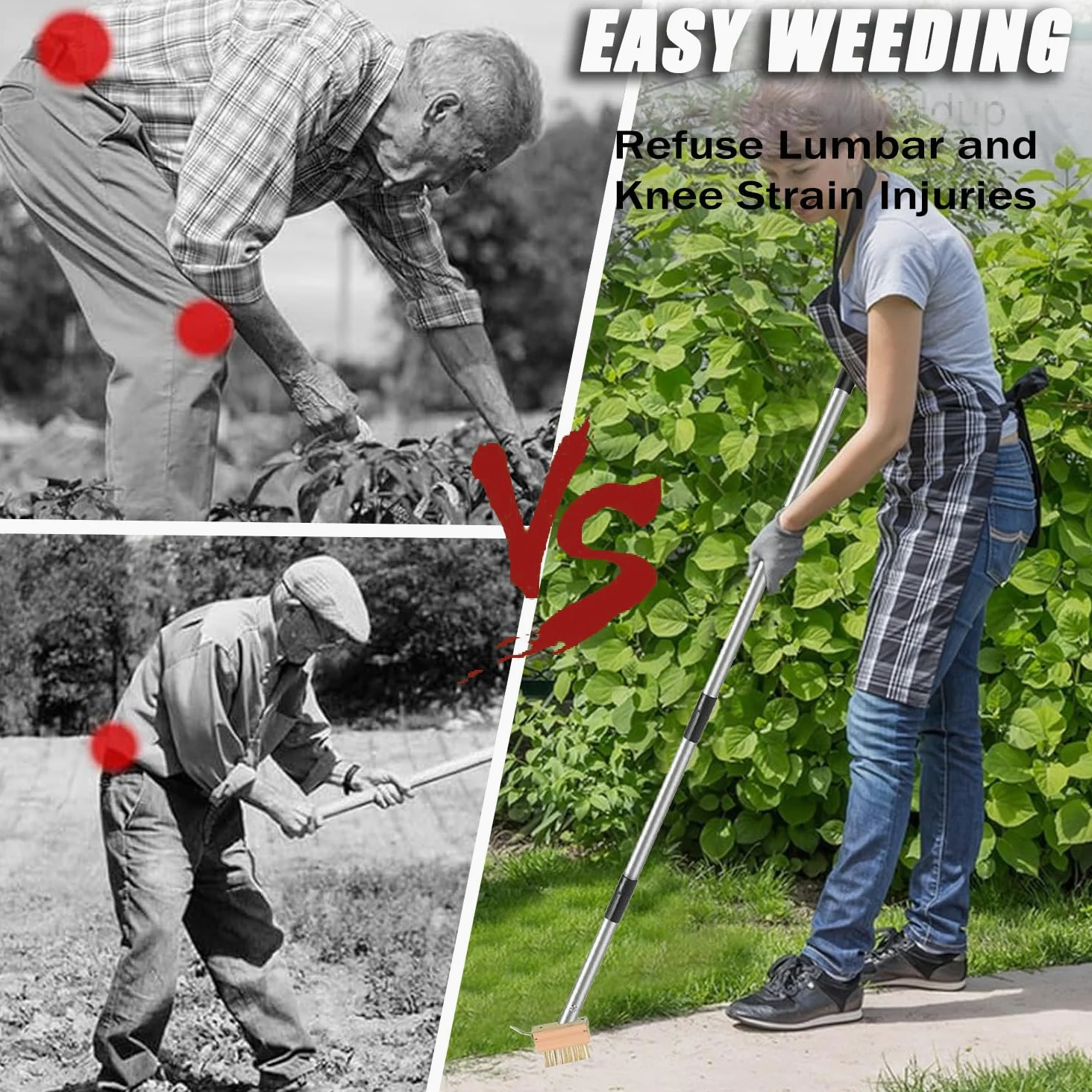 Outil de désherbage de terrasse de 152,4 cm avec long manche, grattoir et brosse métallique 3 en 1, outil de désherbage pour enlever les mauvaises herbes et la mousse, différents outils pour patio