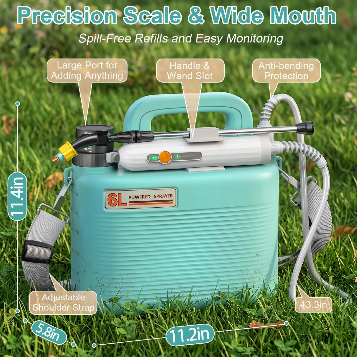 Pulvérisateur de jardin électrique léger à piles de 5 litres avec baguette télescopique et buses réglables, pulvérisateur portable pour arrosage des plantes, entretien de la pelouse, fertilisation