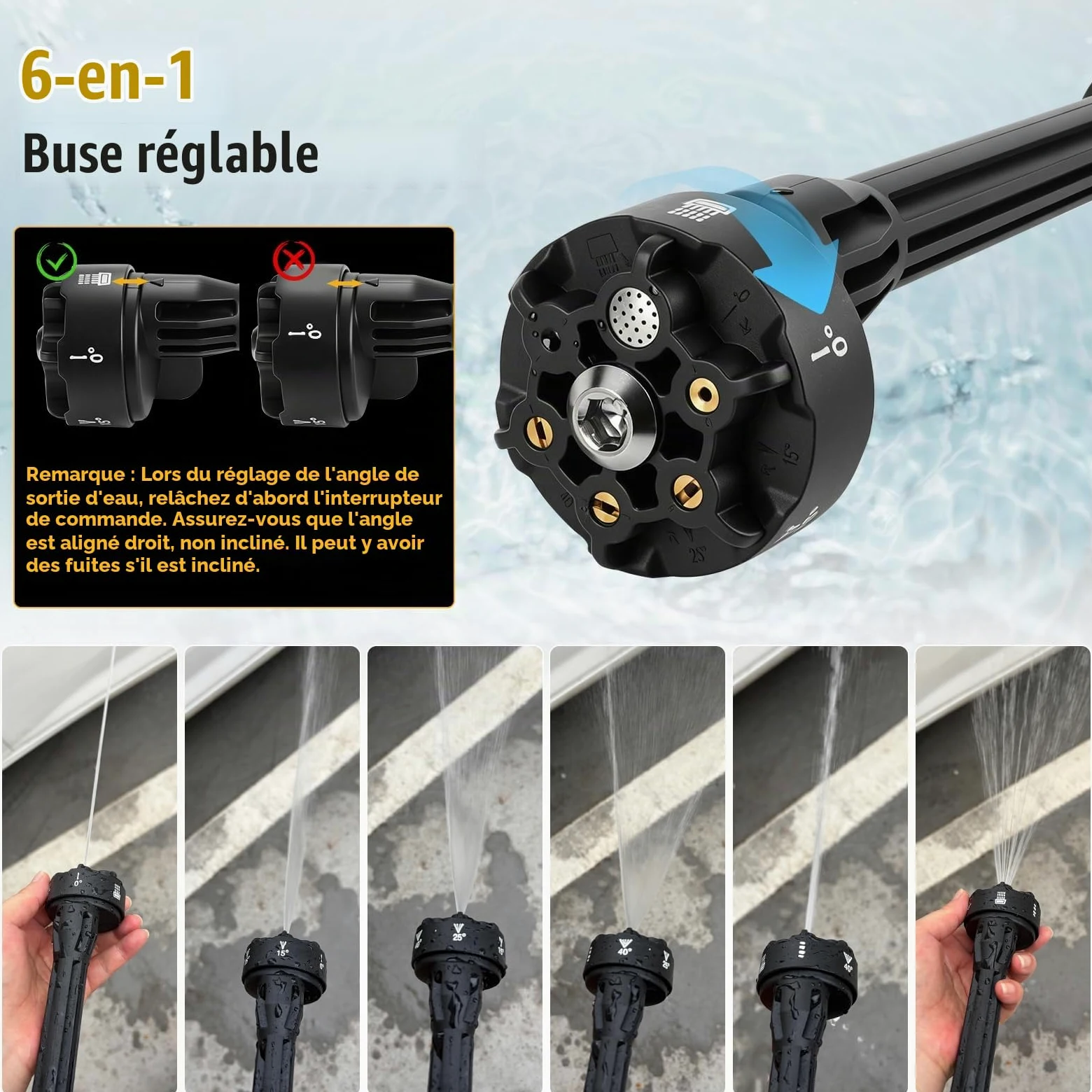 Nettoyeur haute pression sans fil compatible avec Dewalt 18/20 V, 21 000 tr/min, 69 bar, nettoyeur haute pression portable avec buse 6 en 1 pour nettoyer les sols, clôtures et murs de voiture, jaune
