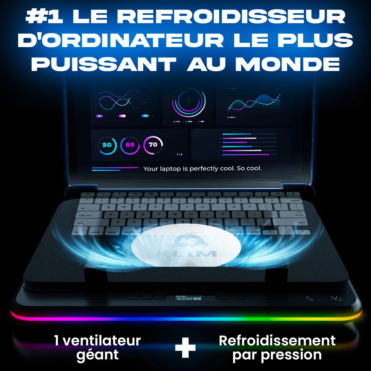 KLIM Turbofrost Max Refroidisseur PC Portable RGB 15.6-17 Pouces Ventilateur XL