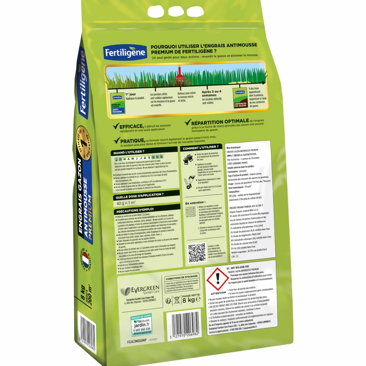 Fertiligène Engrais gazon antimousse premium 200m2 8KG