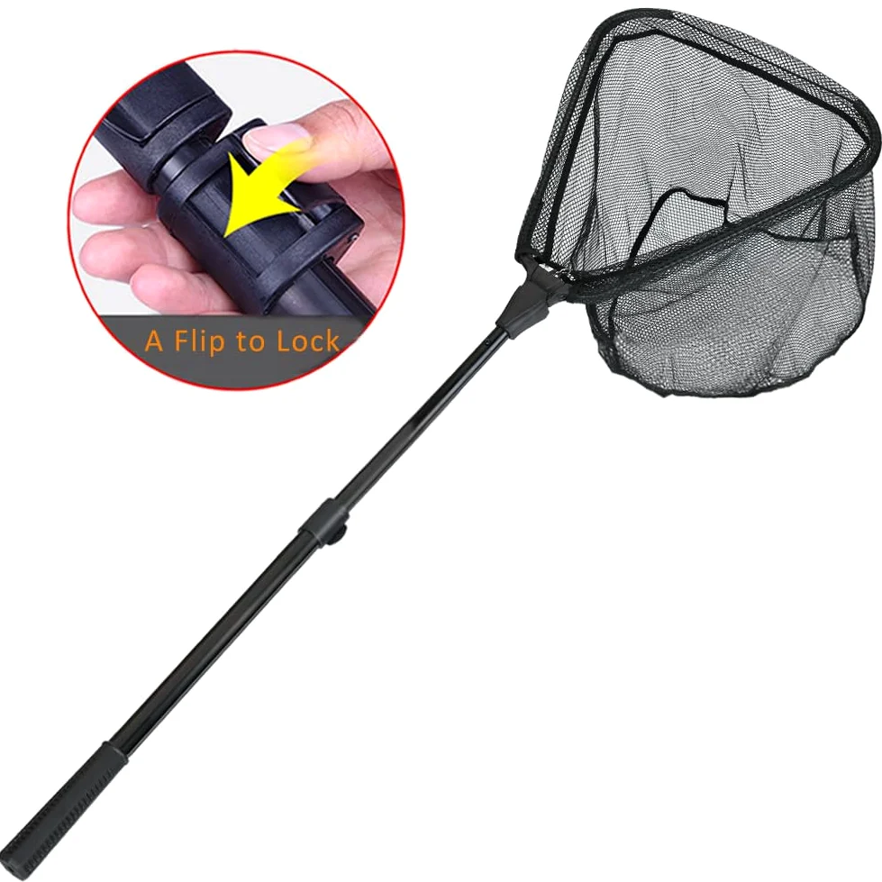 Épuisette télescopique Extensible jusqu'à 160 cm, Manche en Fibre de Carbone Extensible de 59,9 à 119,4 cm