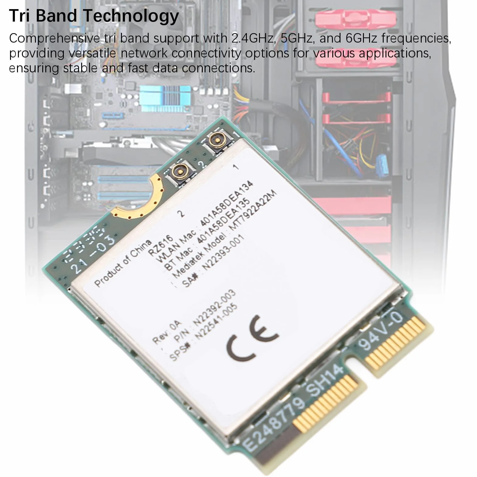 Carte sans Fil Wi-Fi 6E M.2 MT7922A22M pour Ordinateur Portable Bluetooth 5.2 RZ616 5374 Mbit/s