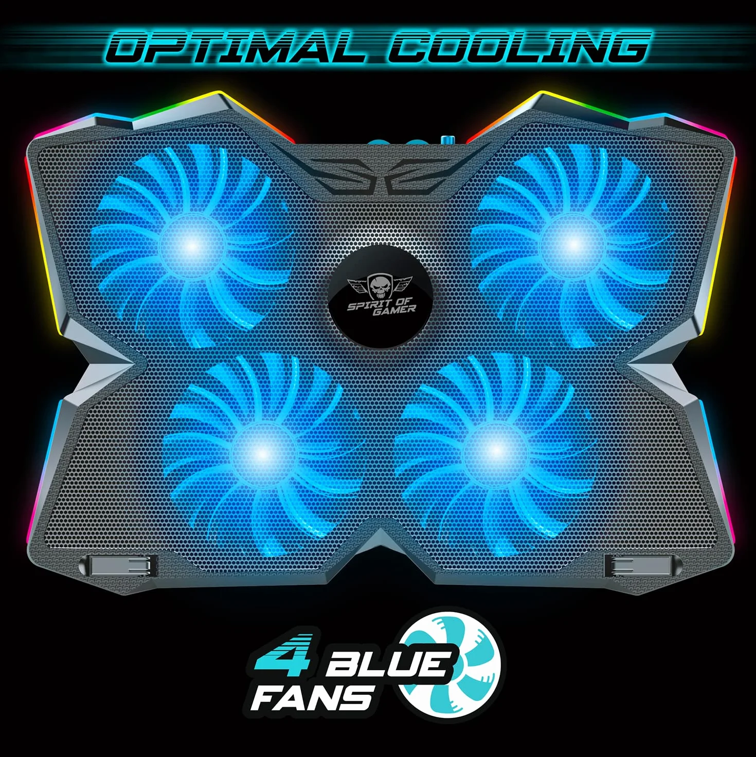 Refroidisseur PC Portable 10" à 17" 4 Ventilateurs Silencieux RGB Compatible PS5 PS4 Xbox
