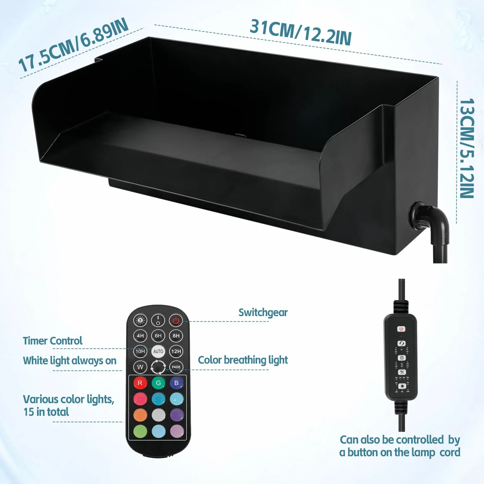 Cascade d'étang 30 cm LED Déversoir Kit Cascade Bassin 45 W 3000 l/h Pompe Télécommande