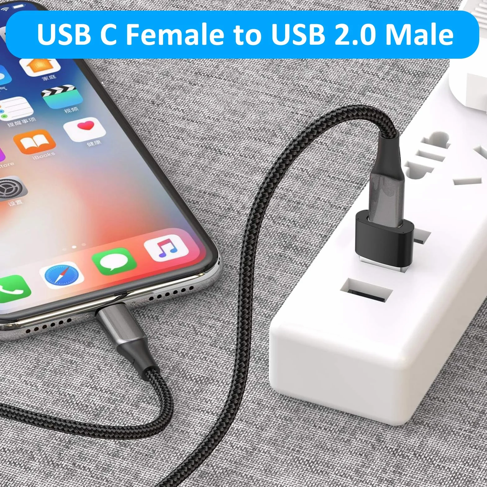 Adaptateur USB C vers USB 3.0 2 pièces Charge Rapide Data Sync Compatible iPhone 16 15 Plus Pro Max MacBook iPad Air Samsung
