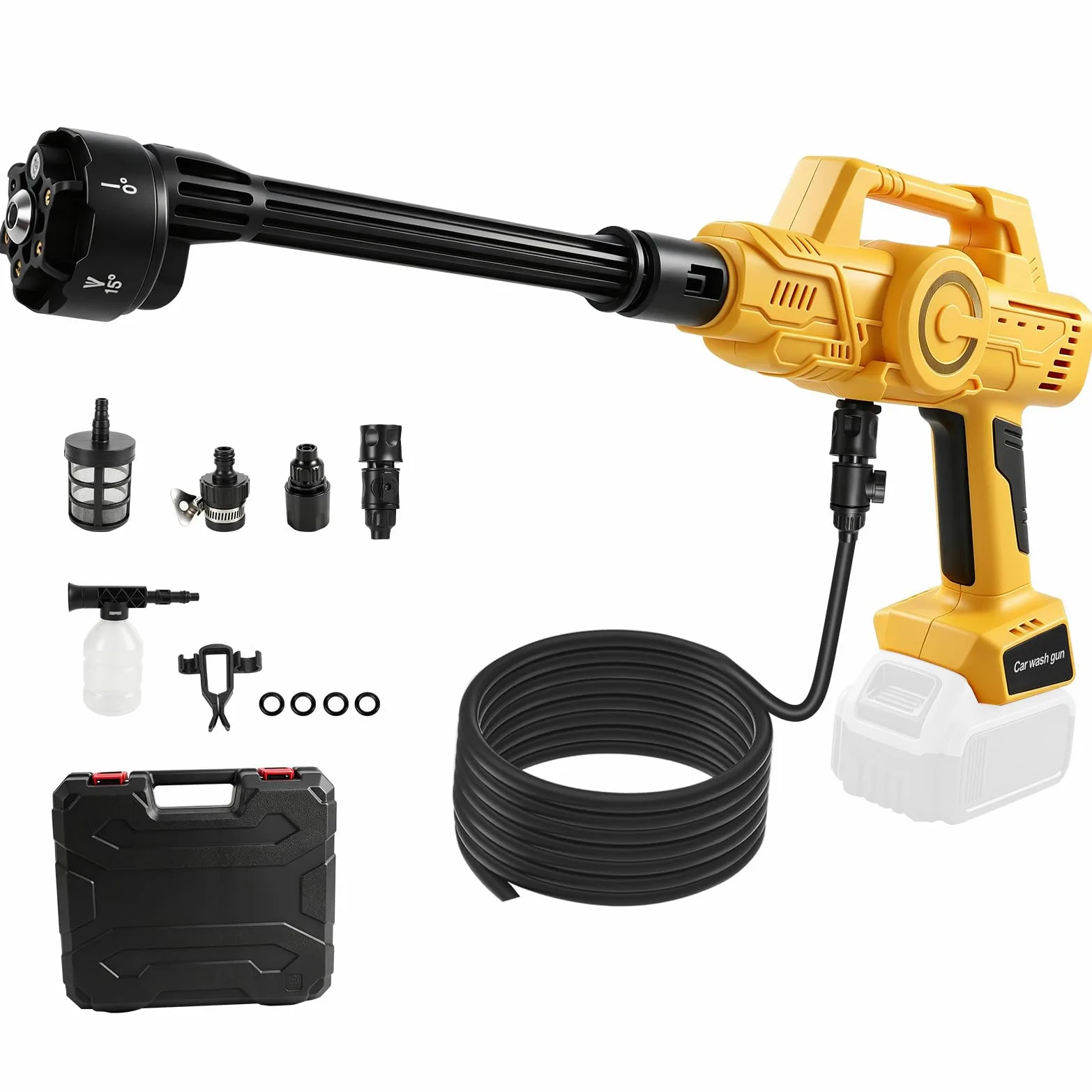 Nettoyeur haute pression sans fil compatible avec Dewalt 18/20 V, 21 000 tr/min, 69 bar, nettoyeur haute pression portable avec buse 6 en 1 pour nettoyer les sols, clôtures et murs de voiture, jaune