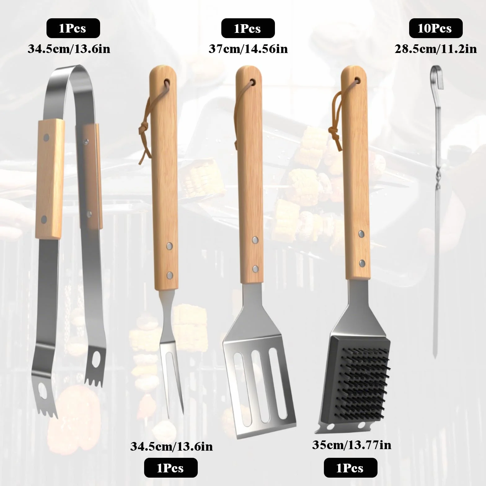 Ensemble Ustensiles Barbecue en Acier Inoxydable avec Sac, Spatule et Fourchette pour Extérieur