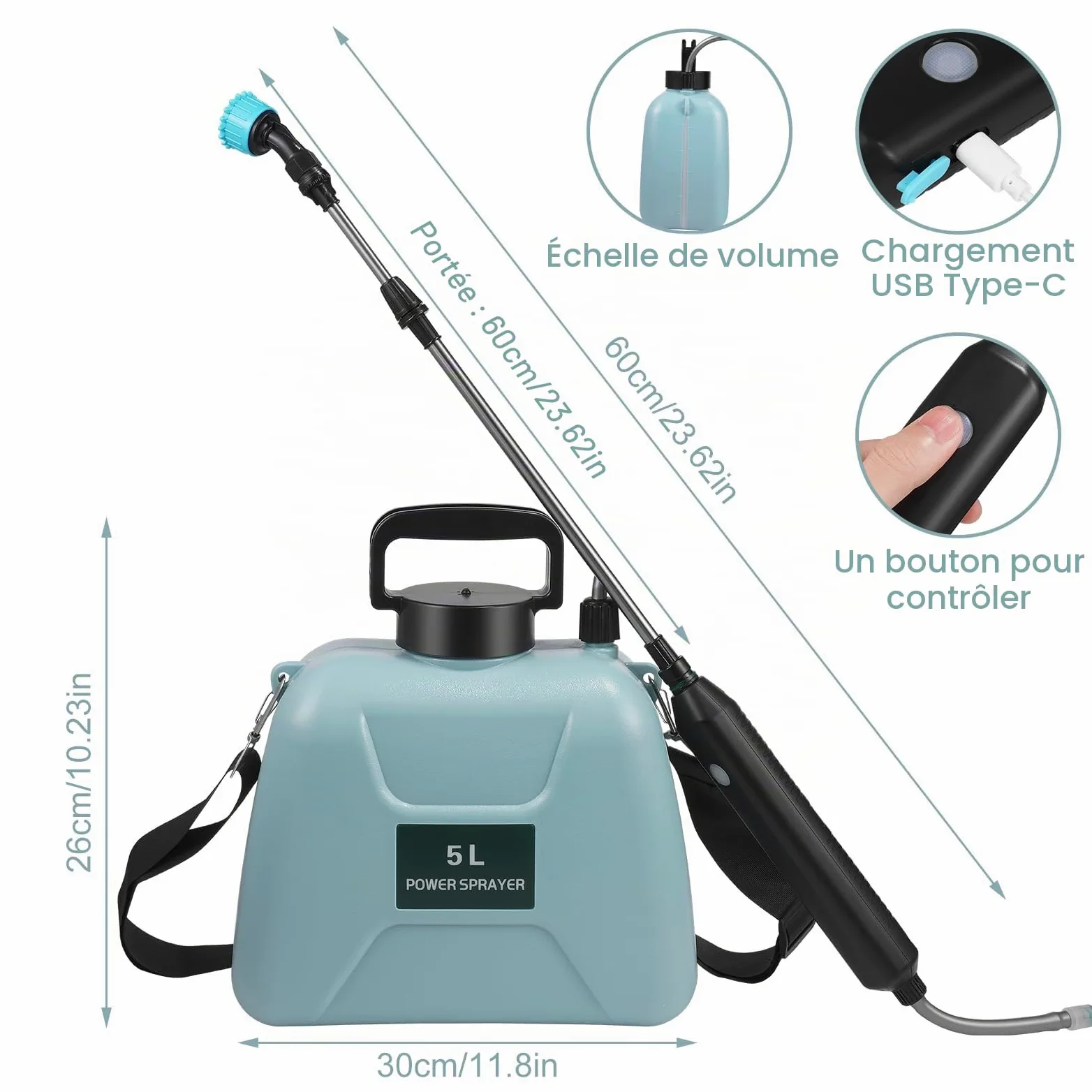 PulvéRisateur à Pression sans Fil de 5 L PulvéRisateur éLectrique, PulvéRisateur de Jardin avec Lance d’Arrosage et BandoulièRe RéGlable, pour la Protection des Plantes de Jardin