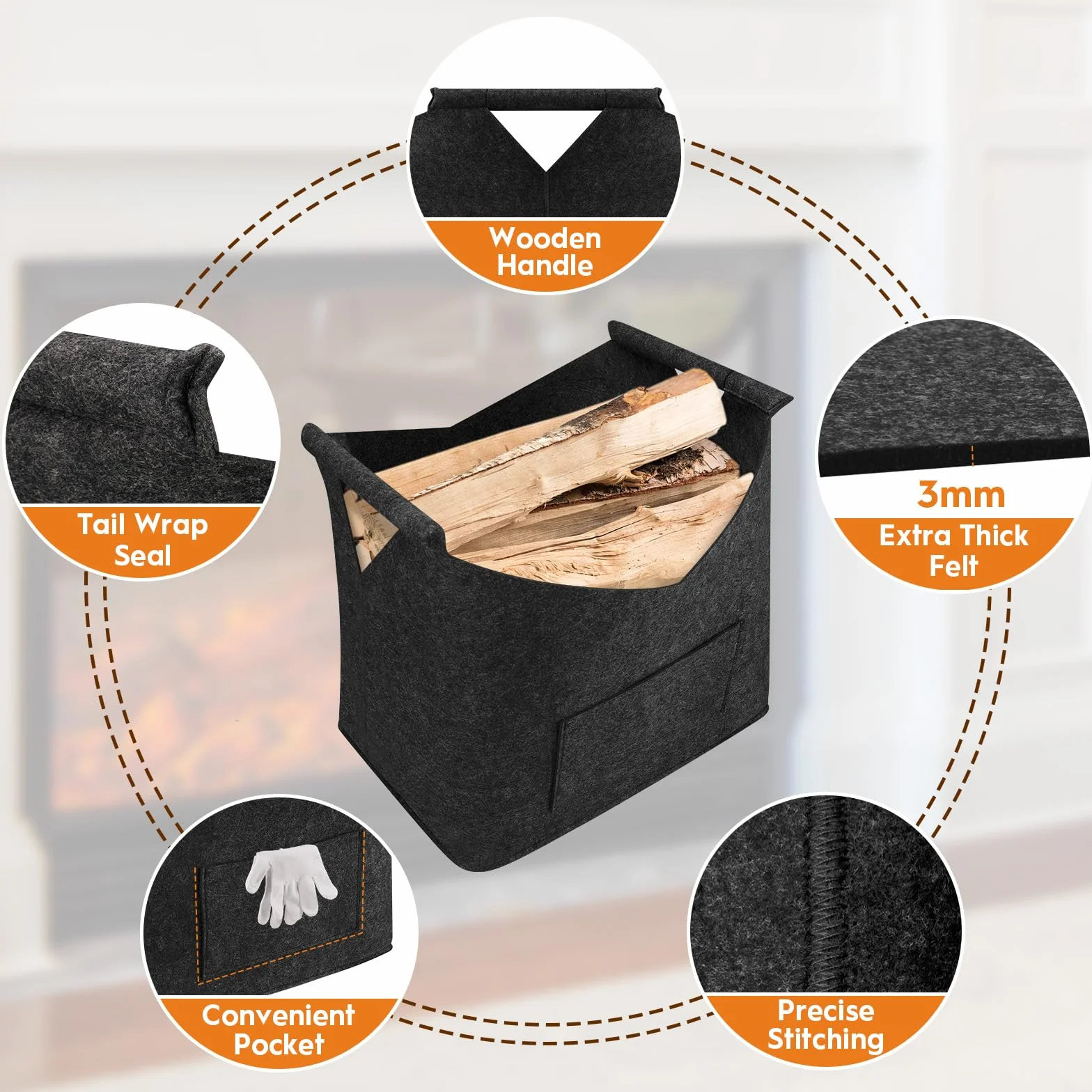 highsam Pliable Panier à Bois XL 45x32x40 cm pour Bois de Chauffage
