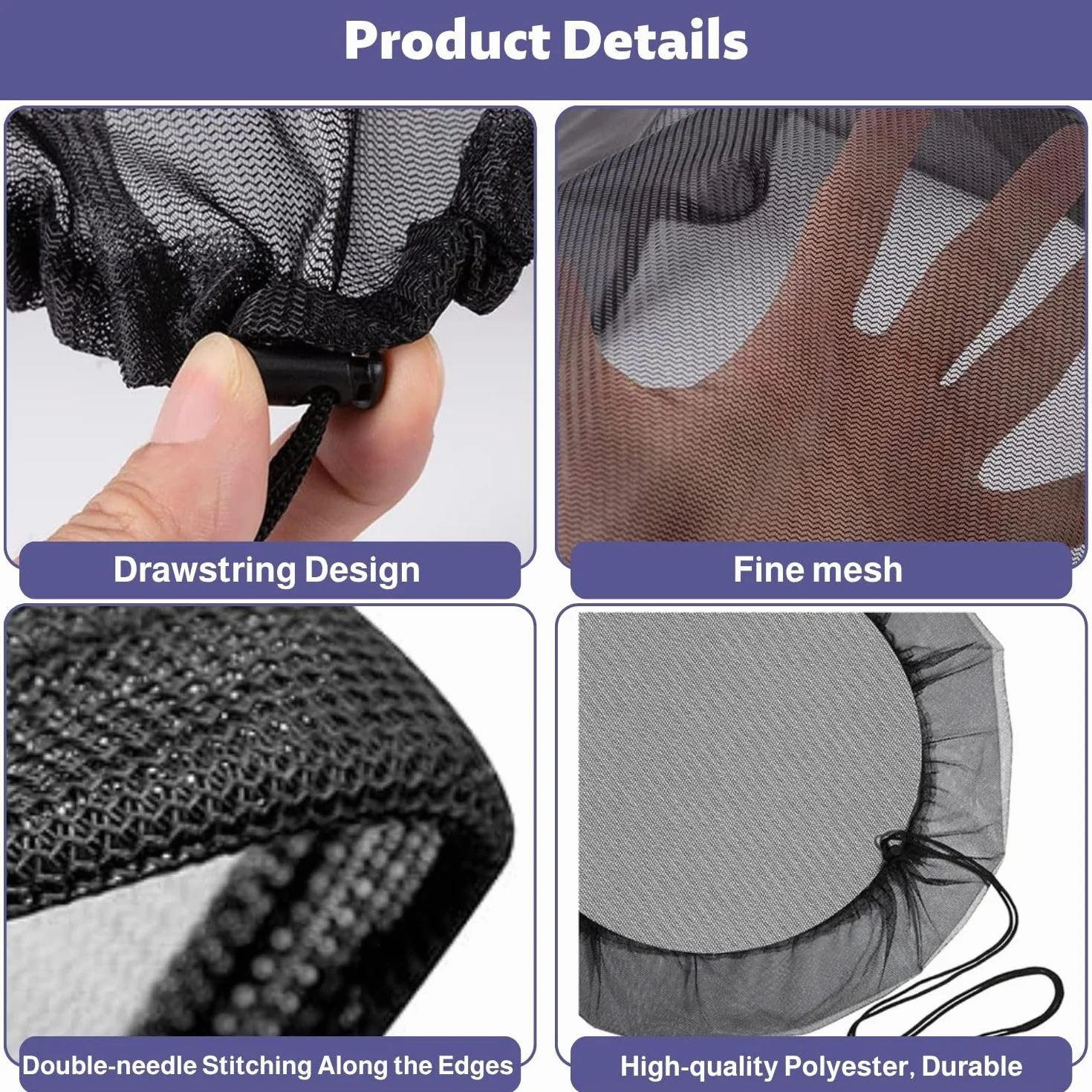 Lot de 3 filets de citerne de pluie 100 cm réglable avec cordon de serrage protection contre les feuilles insectes