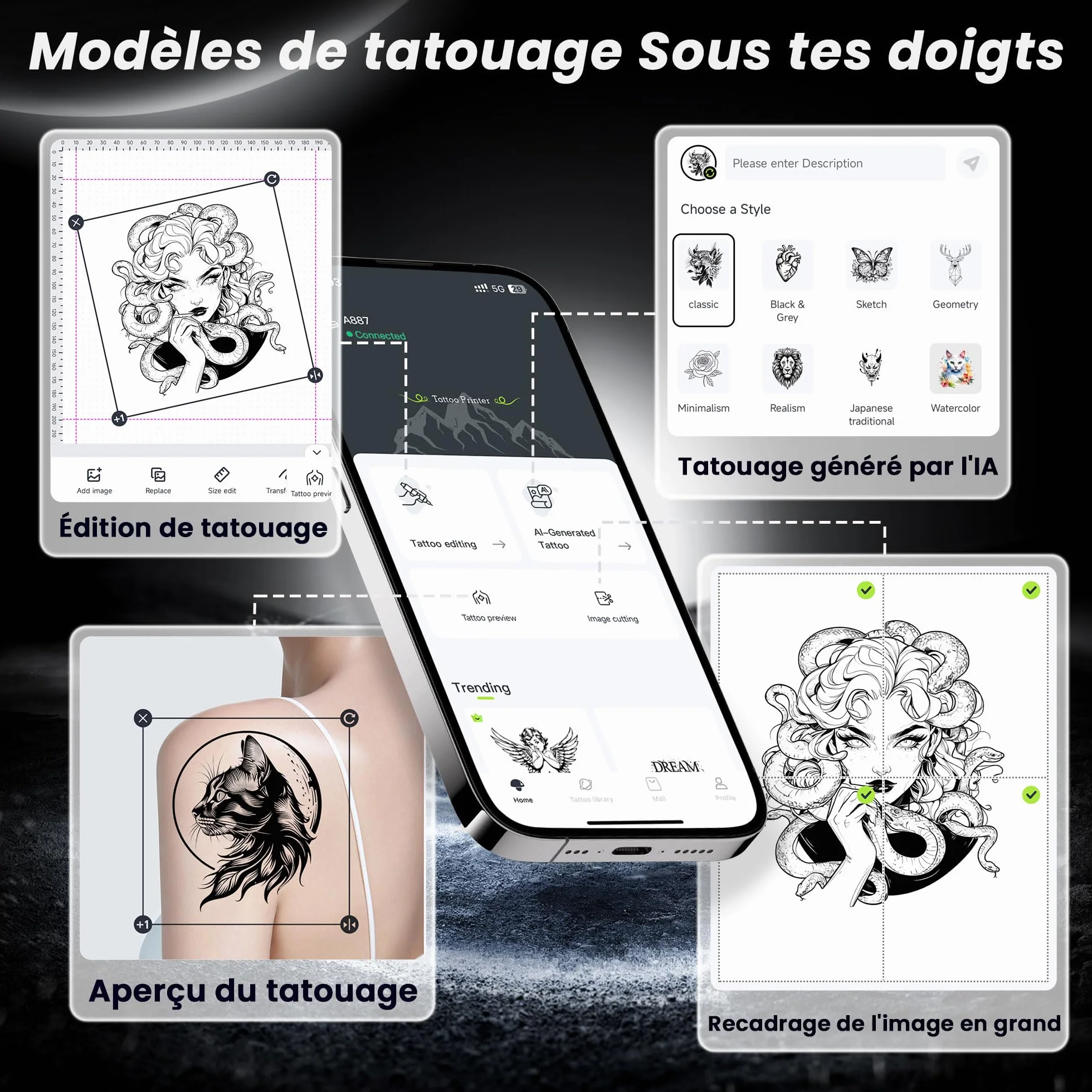 TATTMUSE Thermocopieur Tatouage Bluetooth, Imprimante Stencil Tatouage avec 10 Feuilles