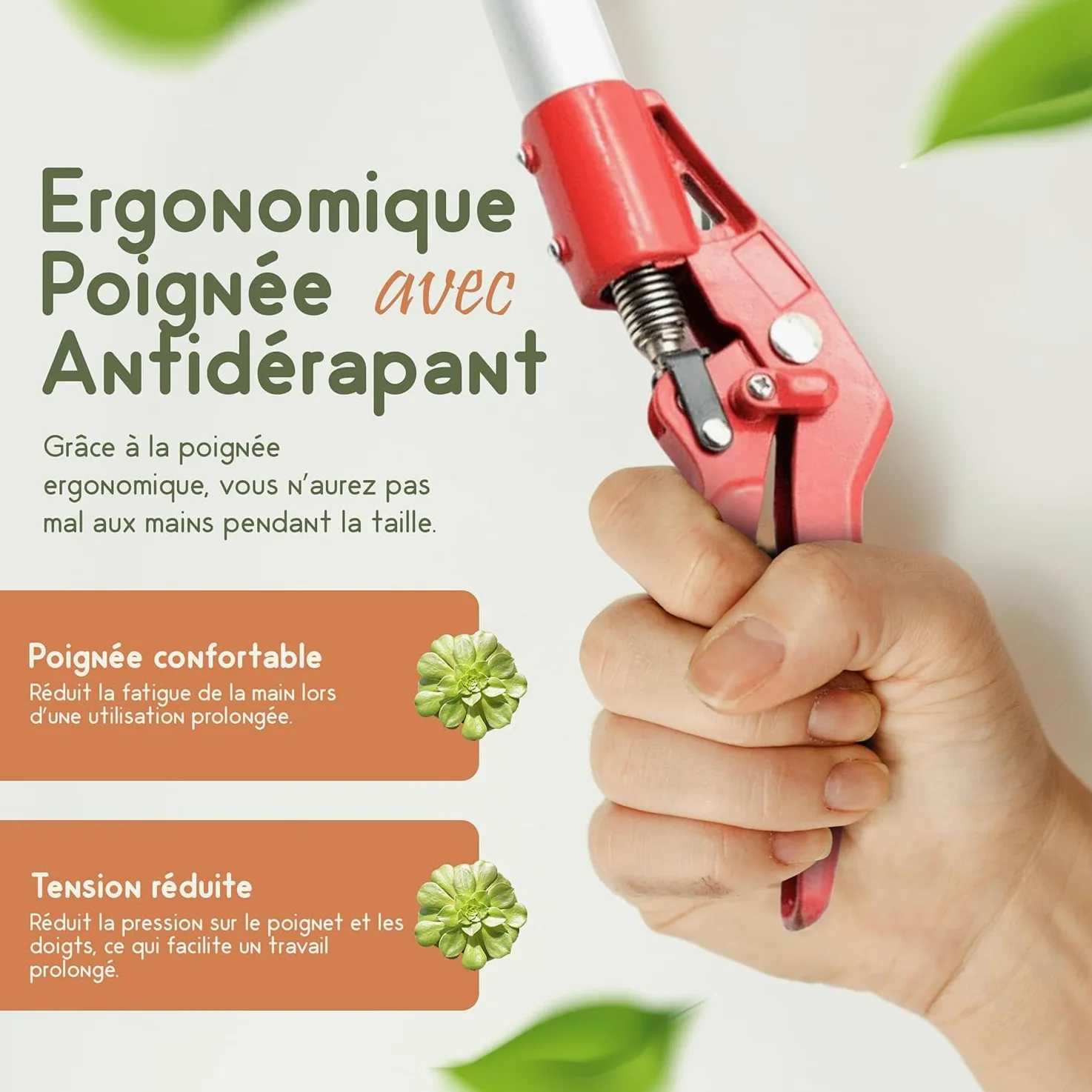 Coupe Branche Telescopique Multifonctions, Sécateur Cisaille de Jardin, Sécateur et Scie Elagage, Lame en Acier, Pur Rameaux et Bois Vert, Perche Telescopique de 130 à 220 cm