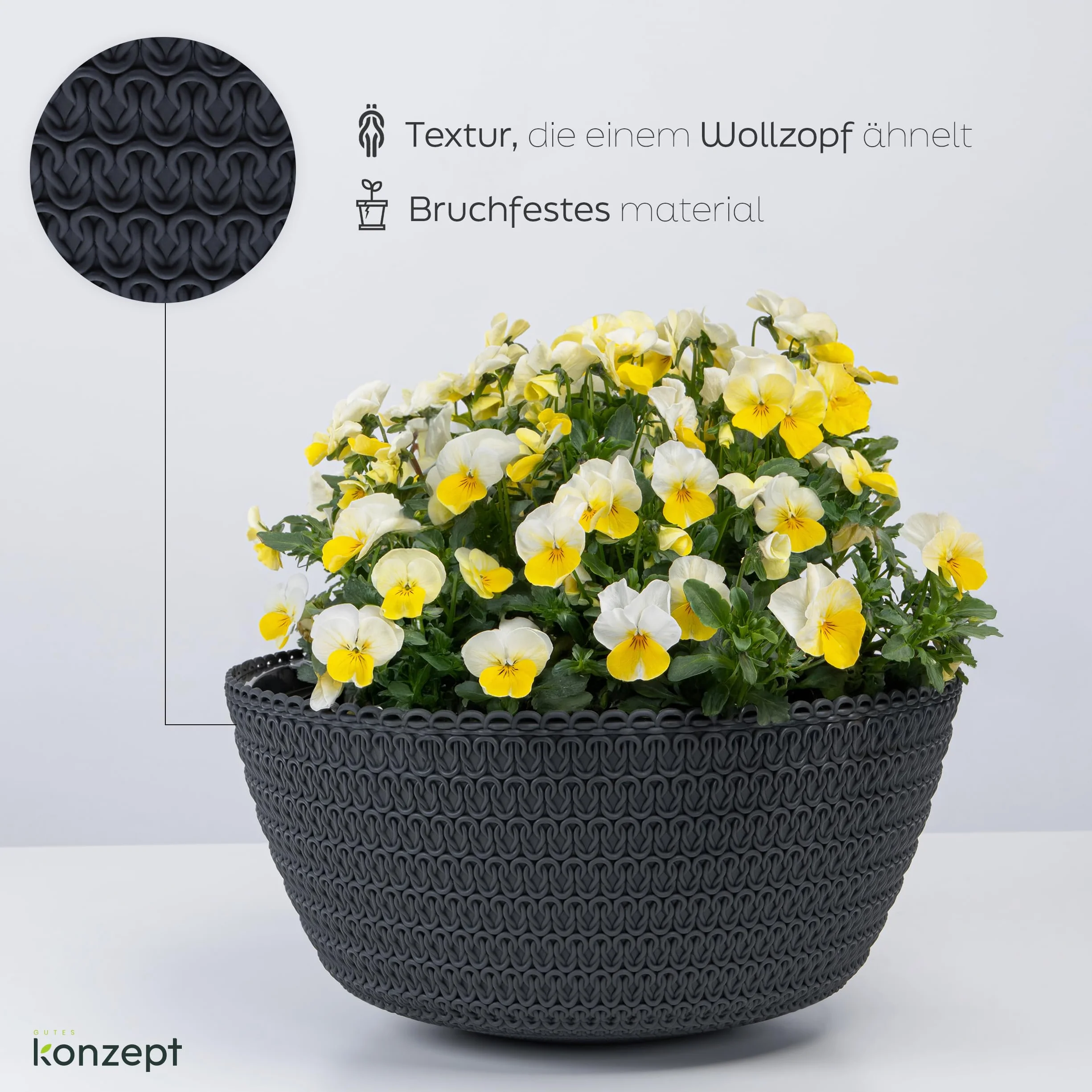 KONZEPT Pot de fleurs suspendu 30 cm Anthracite Motif tressé