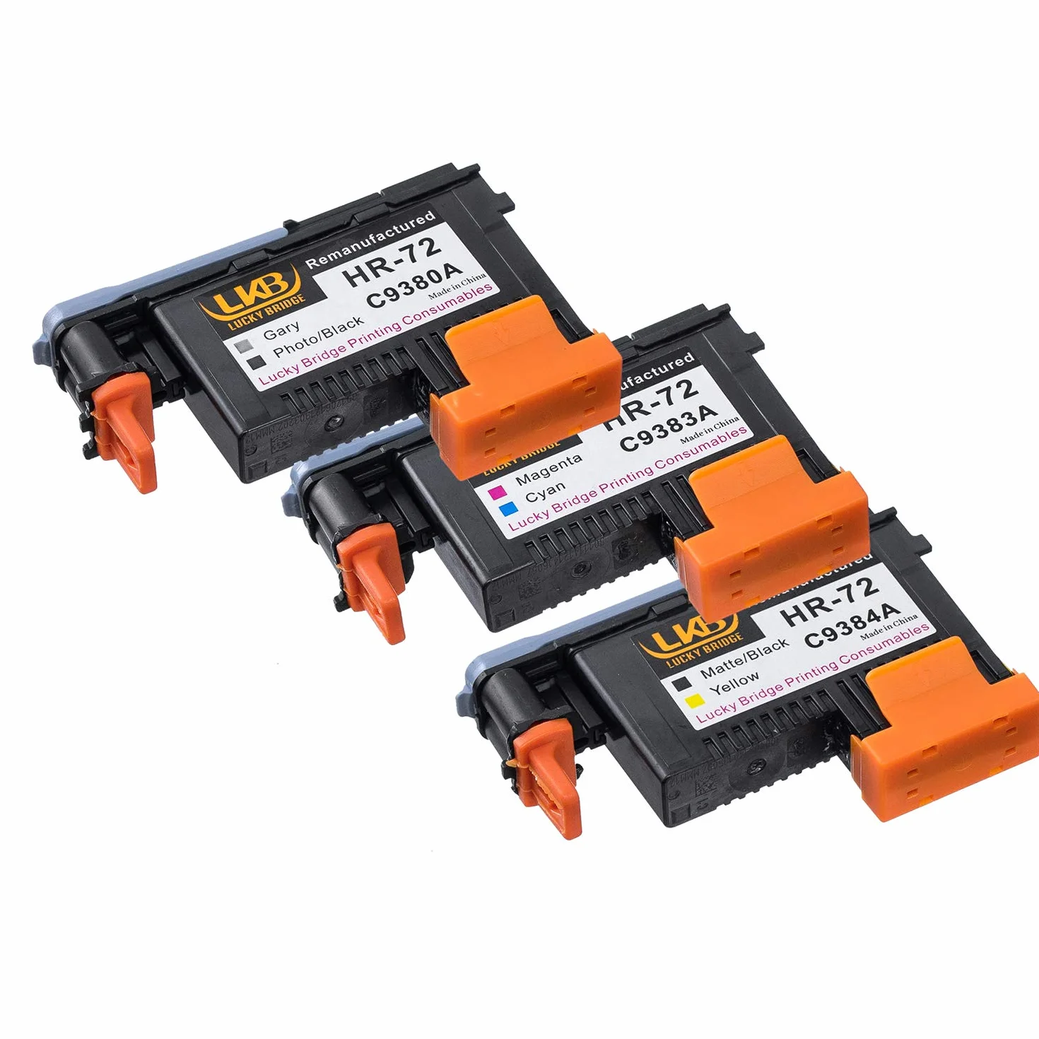 HP 72 Lot de 3 têtes d'impression reconditionnées C9380A C9383A C9384A compatibles HP T1100 T790 T770 T60 T1300