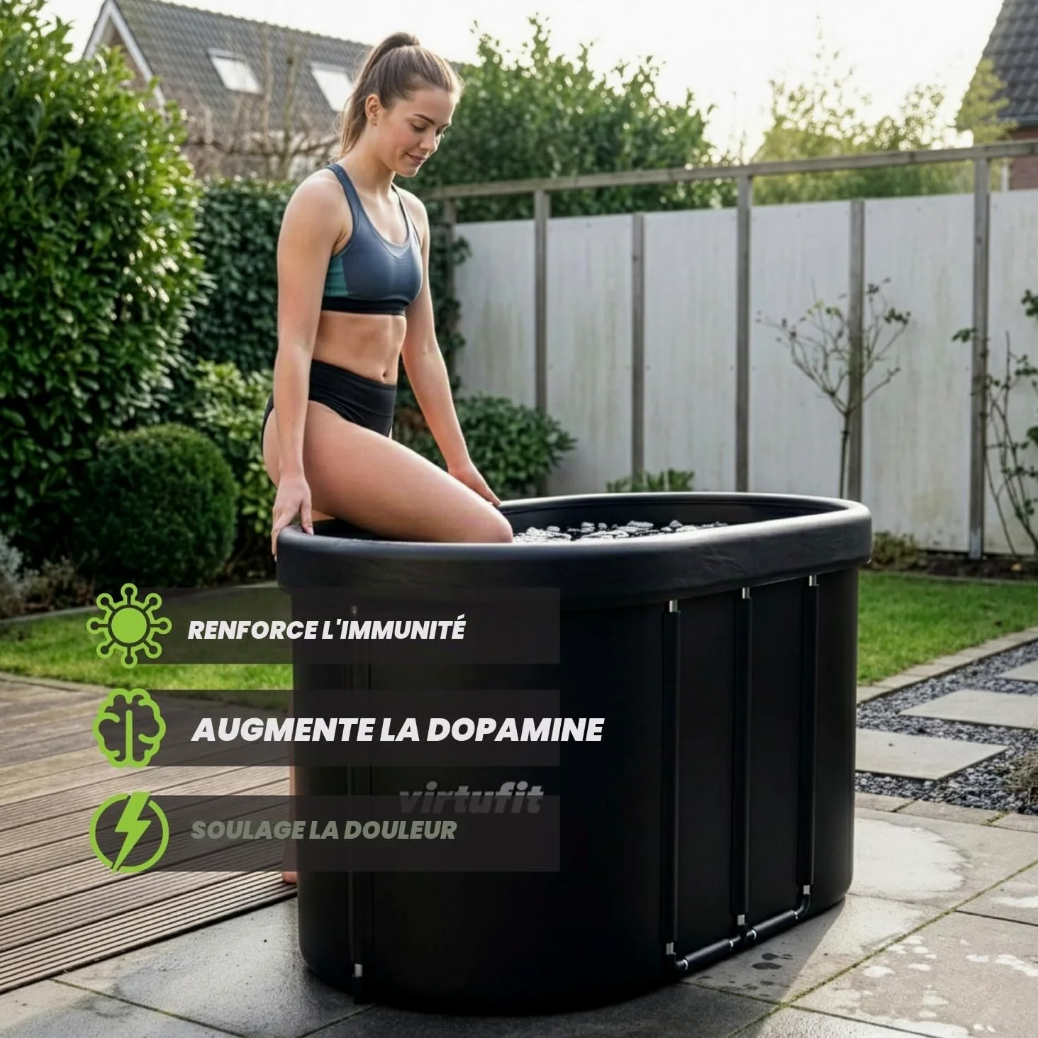 VirtuFit Baignoire Glacée Ovale 500L – Bassin à Eau Froide pour la Régénération et la Récupération Musculaire – Pliable, Isolation à 5 Couches, Accessoires Inclus, Pour l’intérieur et l’extérieur