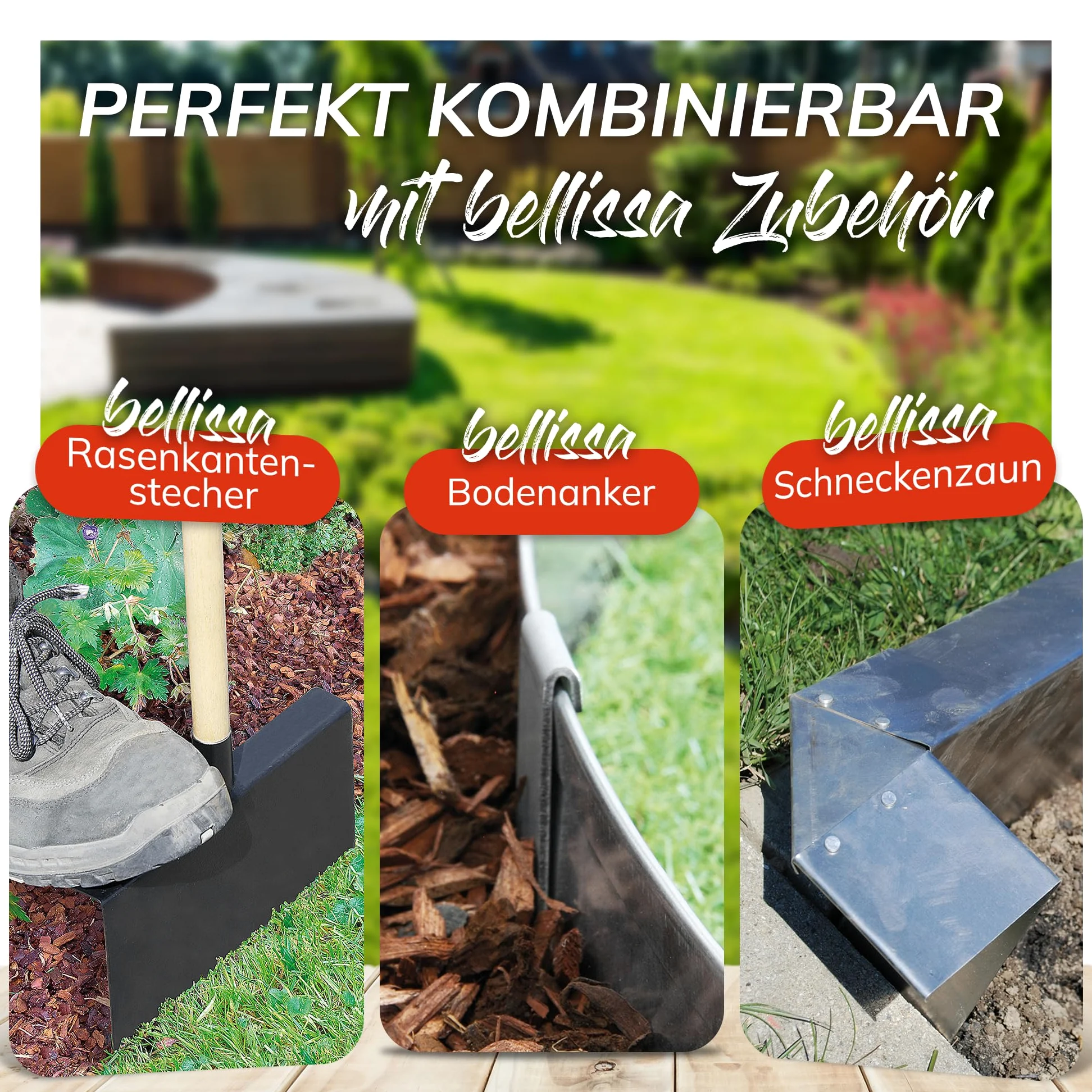 bellissa 20 pièce Bordure de Jardin & pelouse CORTEN en métal - 91012 - Acier corten Brillant - 118 x 20 cm, Longueur d'utilisation 23 m - avec Technique d'assemblage brevetée