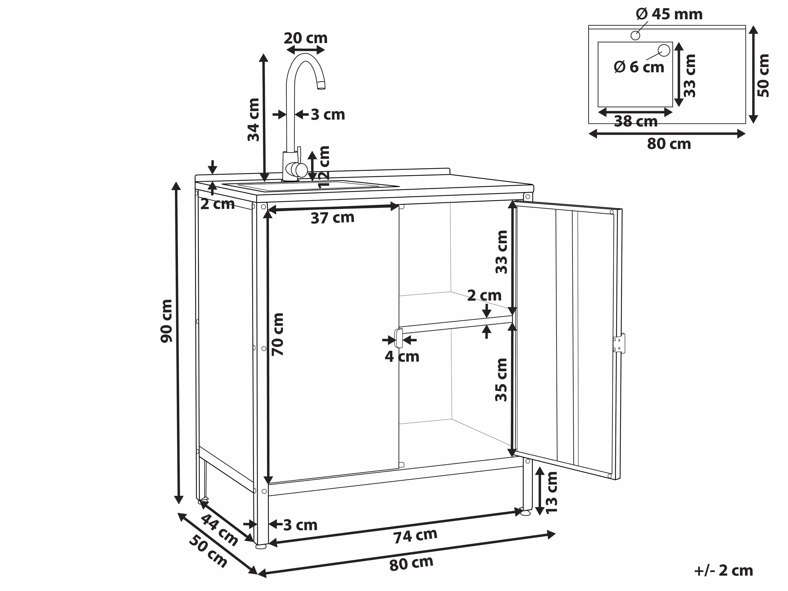 Beliani Commode de Jardin Noire Acier 2 Portes Evier Extérieure