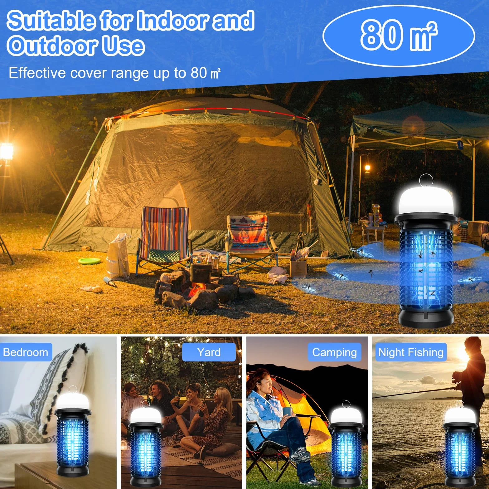 Qoosea Bug Zapper Électrique Tueur de Moustiques 20W Lumière UV Piège à Insectes Intérieur Extérieur
