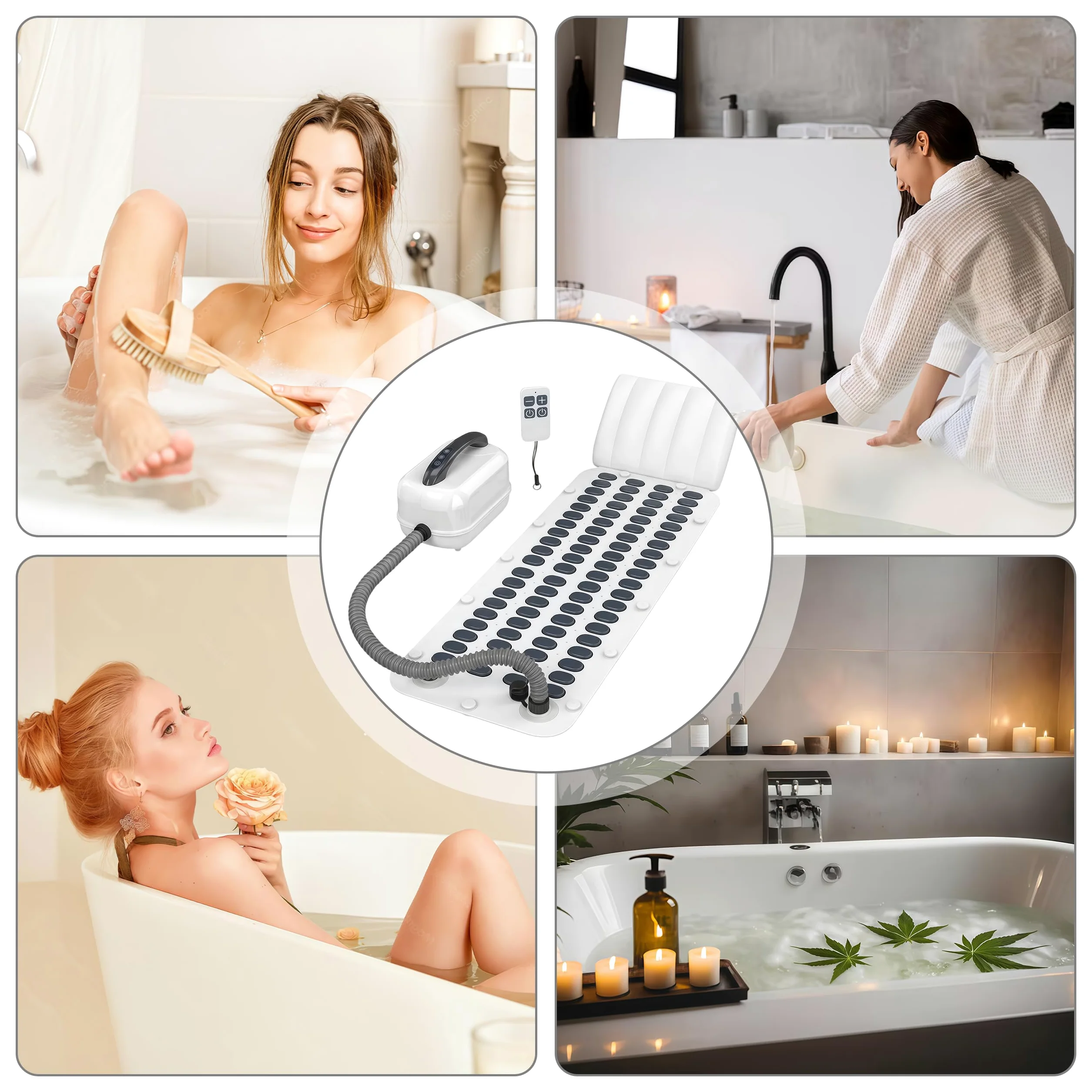 Tapis de Bain moussant avec Coussin | tapis de spa avec ventouses antidérapantes, avec 6 vitesses de bulles