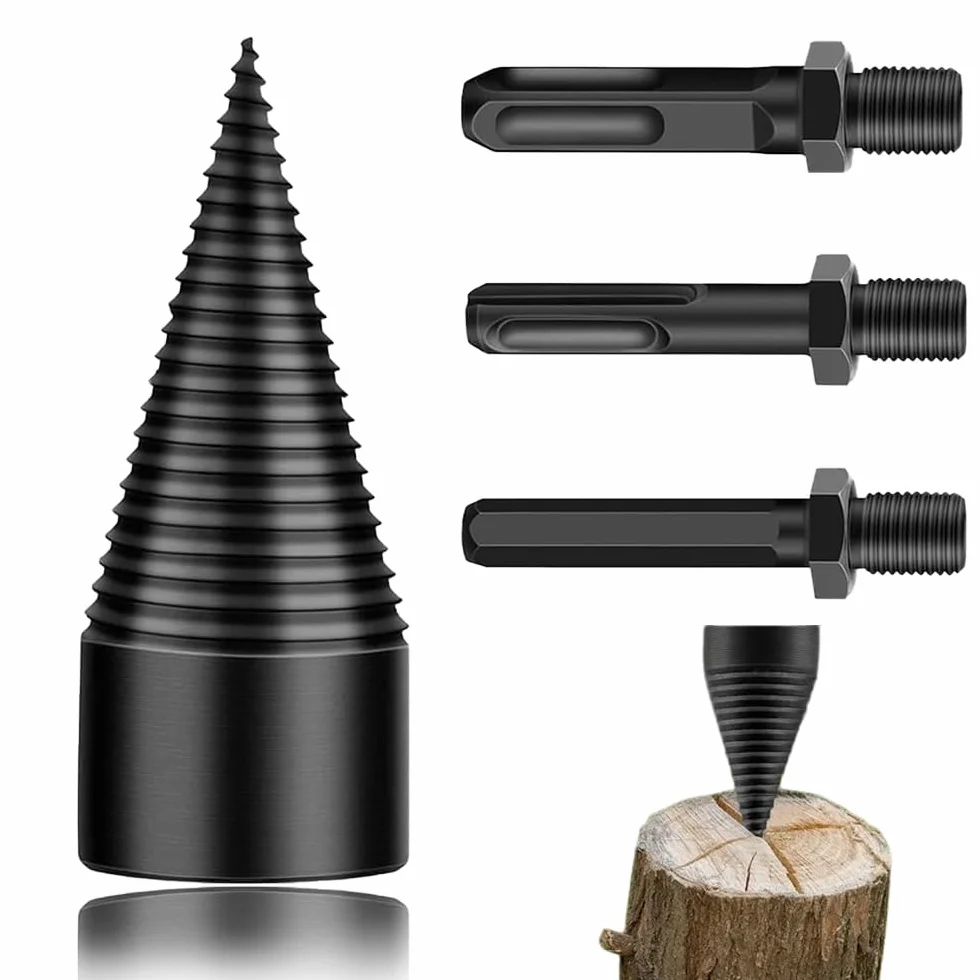 Fendeuse à Bois Perceuse avec 3 Poignées, Foret Cône 50mm pour Fendre Du Bois