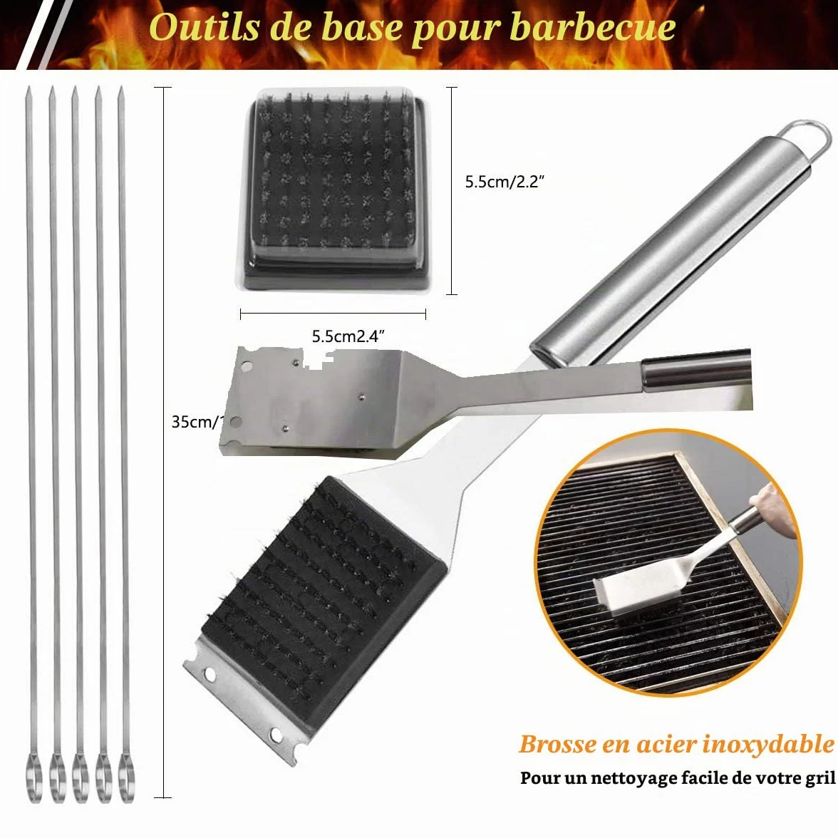 Lot de 10 ustensiles de Barbecue en Acier Inoxydable avec Sac de Transport