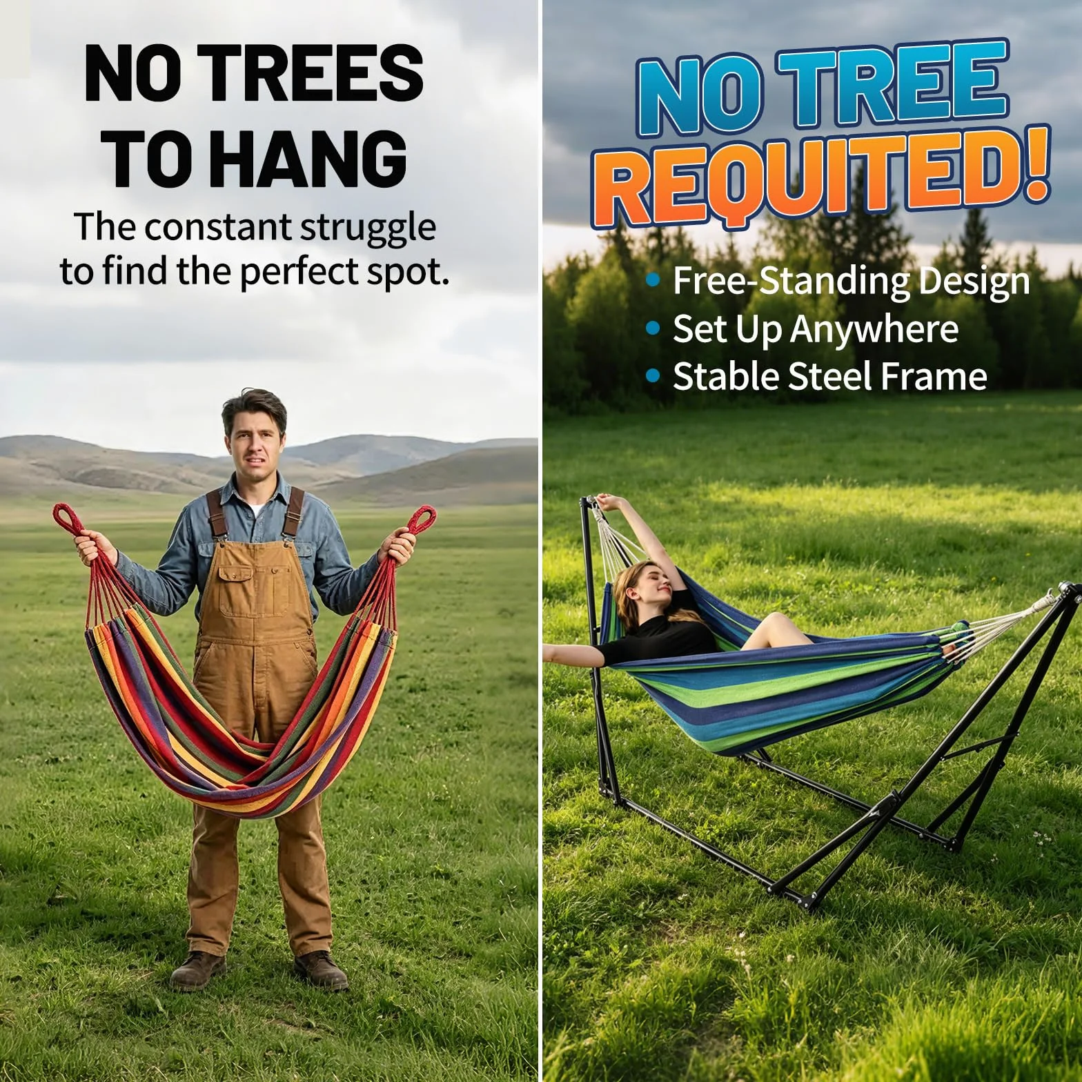 Hamac avec Support pour l'extérieur ou l'intérieur, Aucun Arbre requis | 1 Minutes Setup sans outil | Hammock réglable pour Patio Yard | Sac de transport inclus |450 lbs Capacité