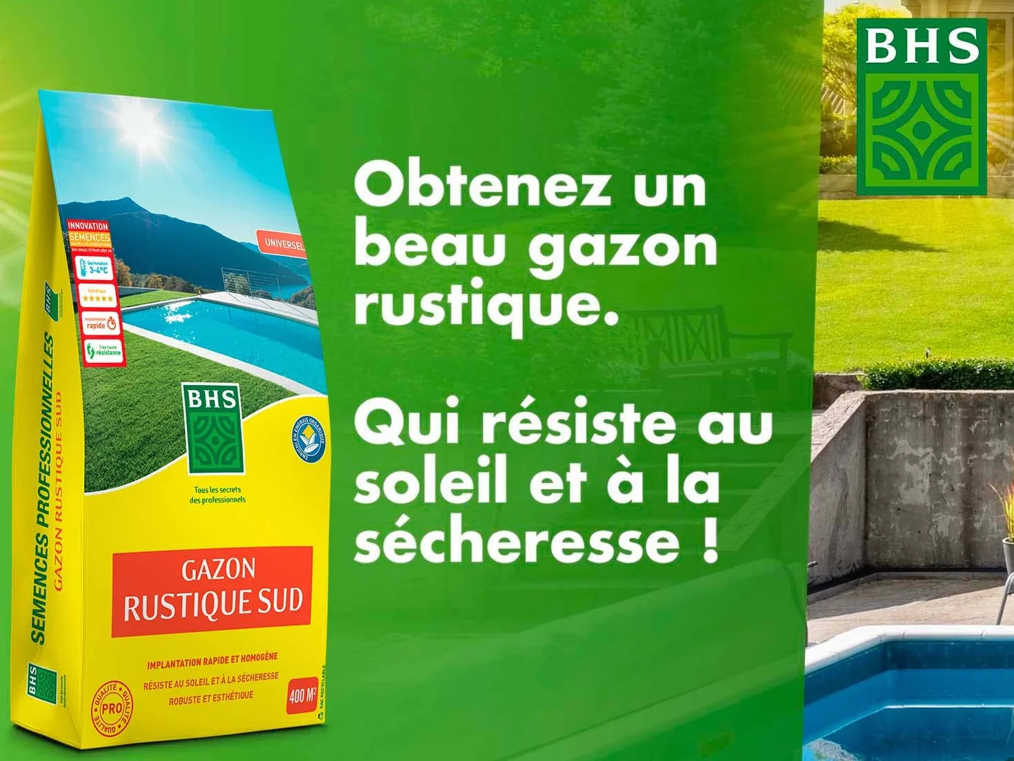 Gazon Rustique Sud GRS10 10kg 400 m² Résistant Sec