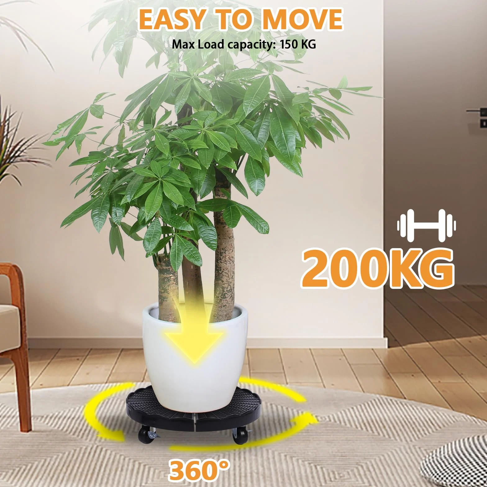 Zorplex Porte Plante à Roulettes Réglable Ø 38–50 Cm, Support de Pot de Fleurs Rond, Roulettes Pivotantes 360° et Frein, 150kg, Résistant aux Intempéries