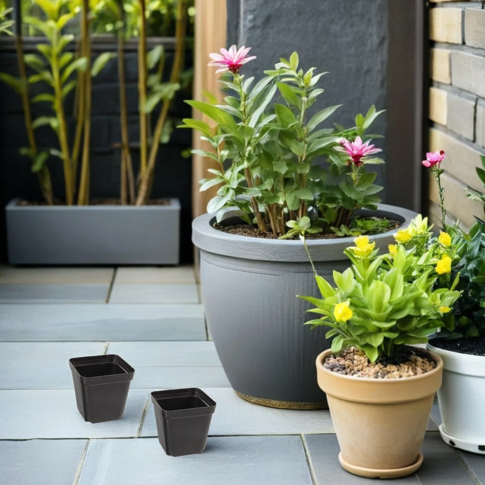 VICASKY 100 Pièces Pots de Pépinière Carrés Noirs avec Drainage Plastique Réutilisables pour Semis