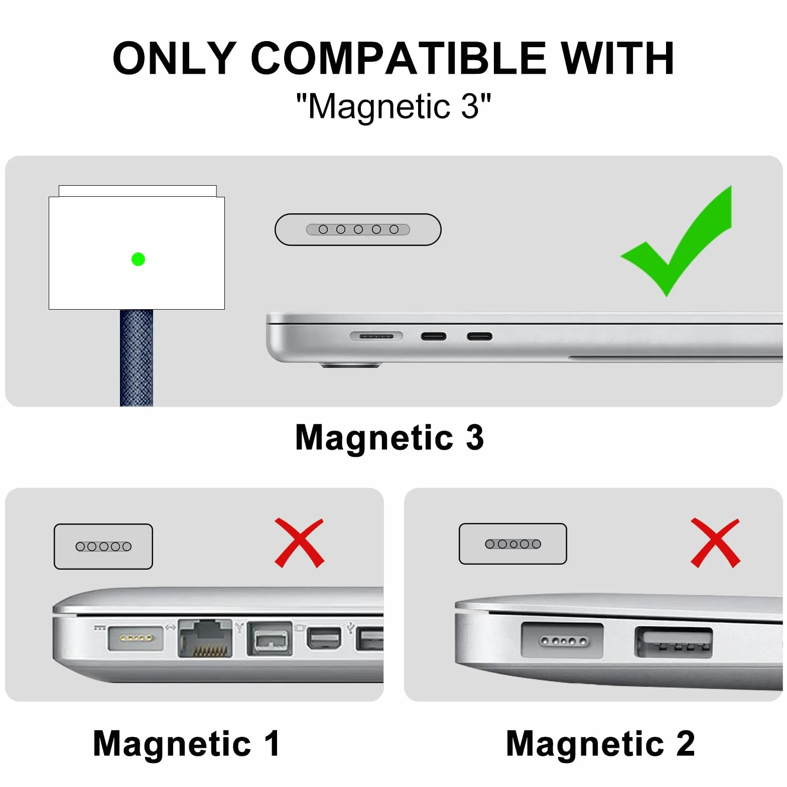 Câble USB C vers MagSafe 3 Charge Rapide 140 W avec LED Compatible MacBook Pro M1 2021/M2 2023 M3/M3 Pro/M3 Max 2025 Bleu